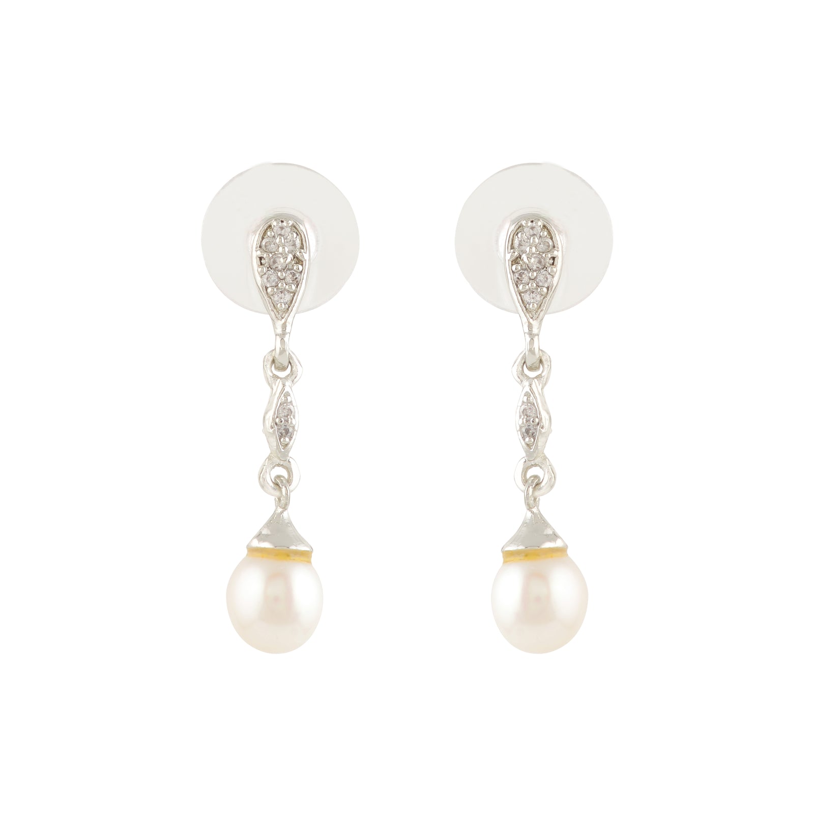 Sparkling CZ & White Freshwater Pearl Drop Earrings