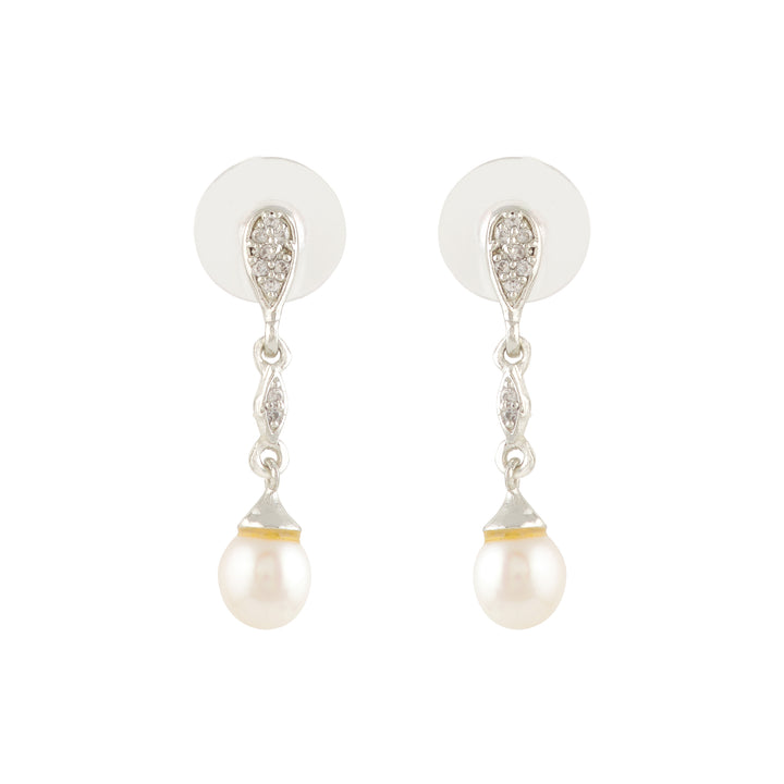 Sparkling CZ & White Freshwater Pearl Drop Earrings