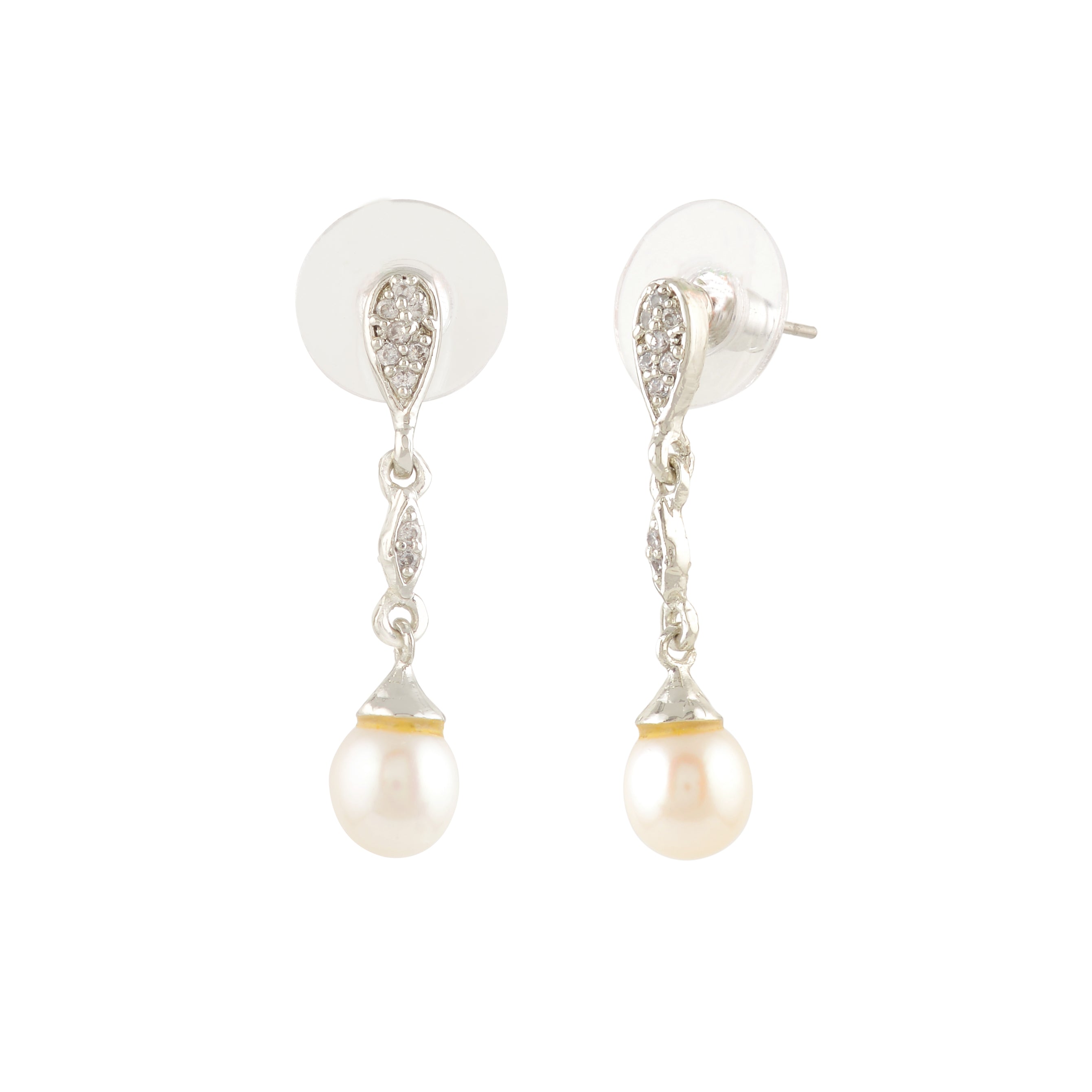 Sparkling CZ & White Freshwater Pearl Drop Earrings