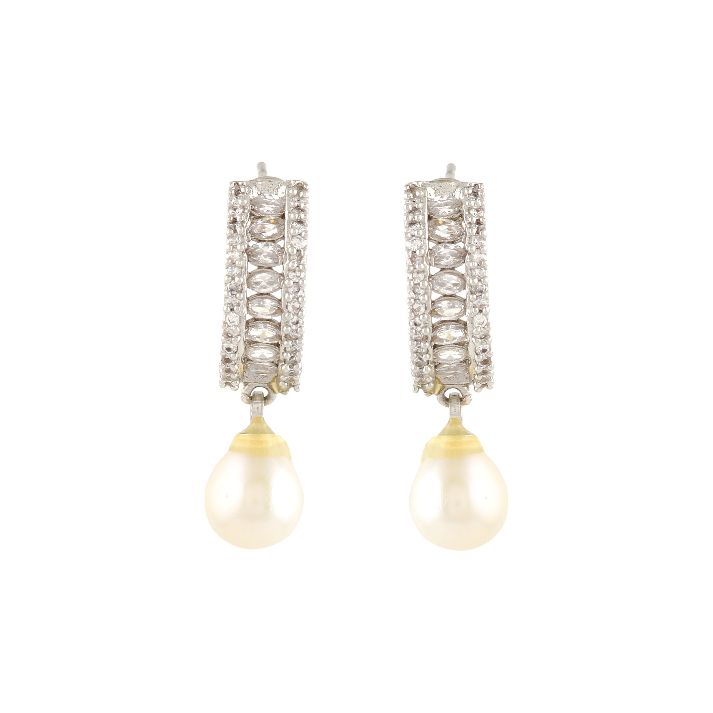White Freshwater Pearl Earrings with CZ Stone Accents