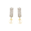 Cluster CZ Pearl Drop Earrings (Freshwater Pearl Earrings with CZ Accents in Silver)