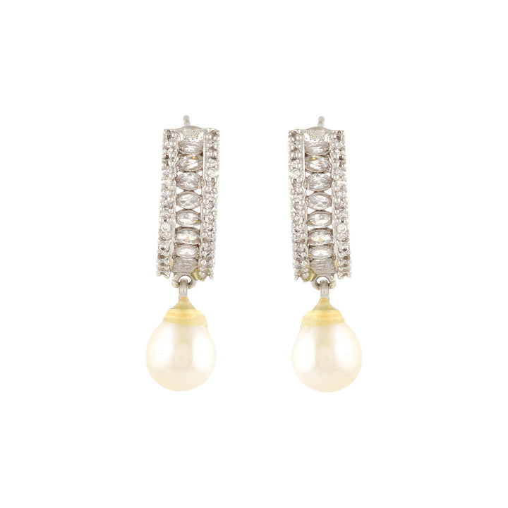 White Freshwater Pearl Earrings with CZ Stone Accents