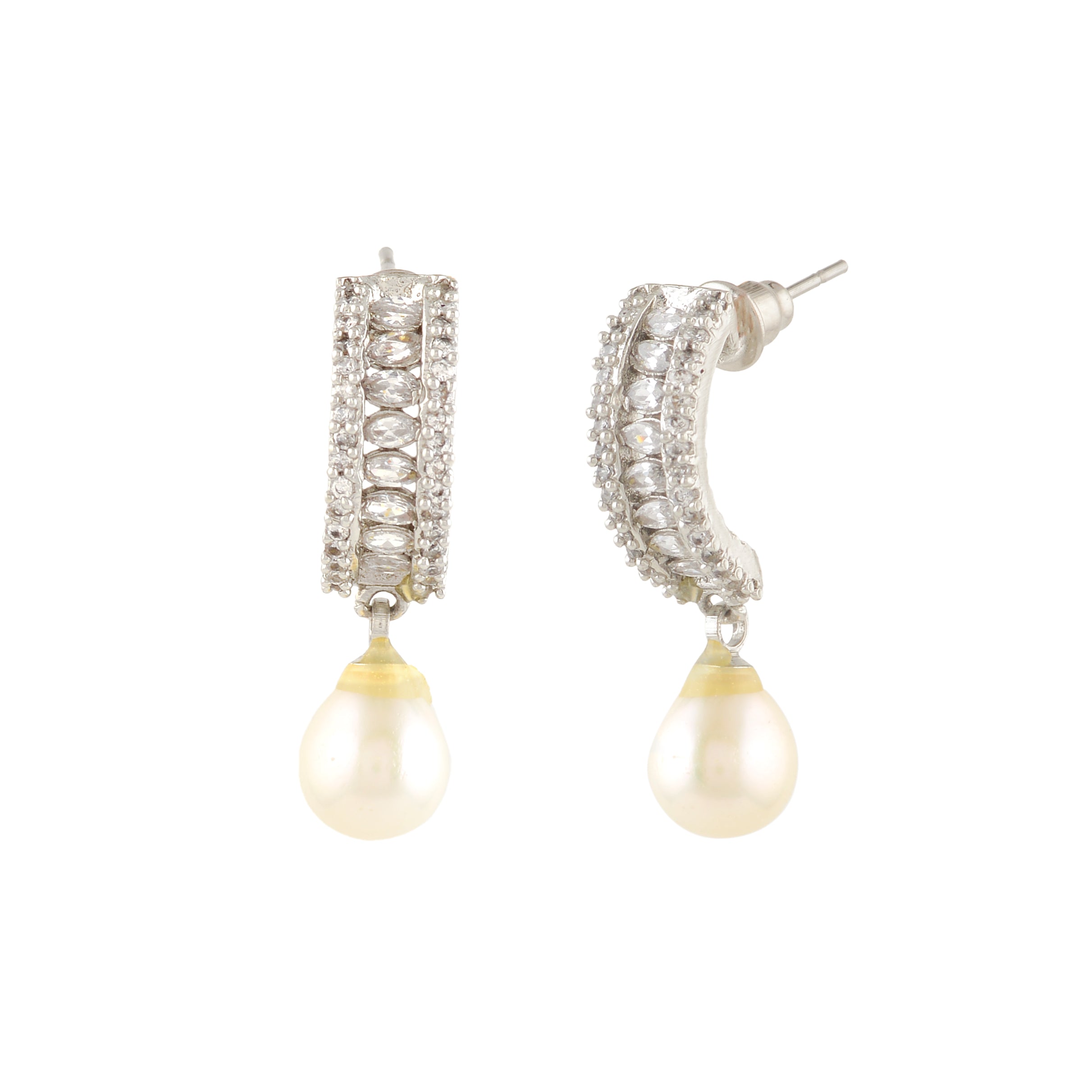 White Freshwater Pearl Earrings with CZ Stone Accents