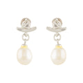 White Pearl & Stone Curved Drop Earrings