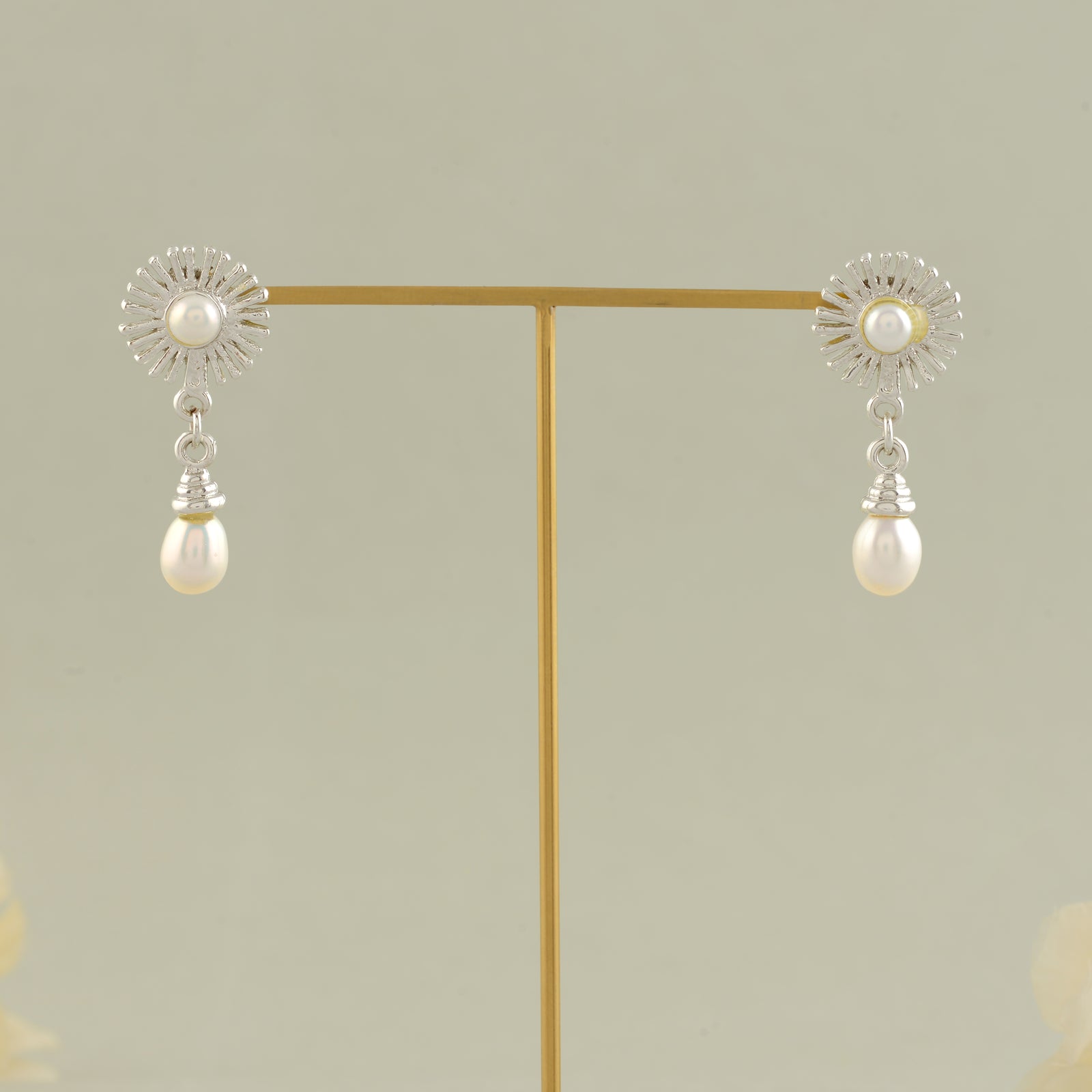 White Pearl Silver Drop Earrings