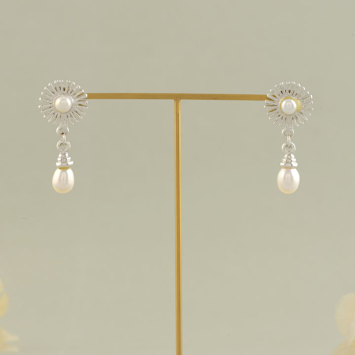 White Pearl Silver Drop Earrings