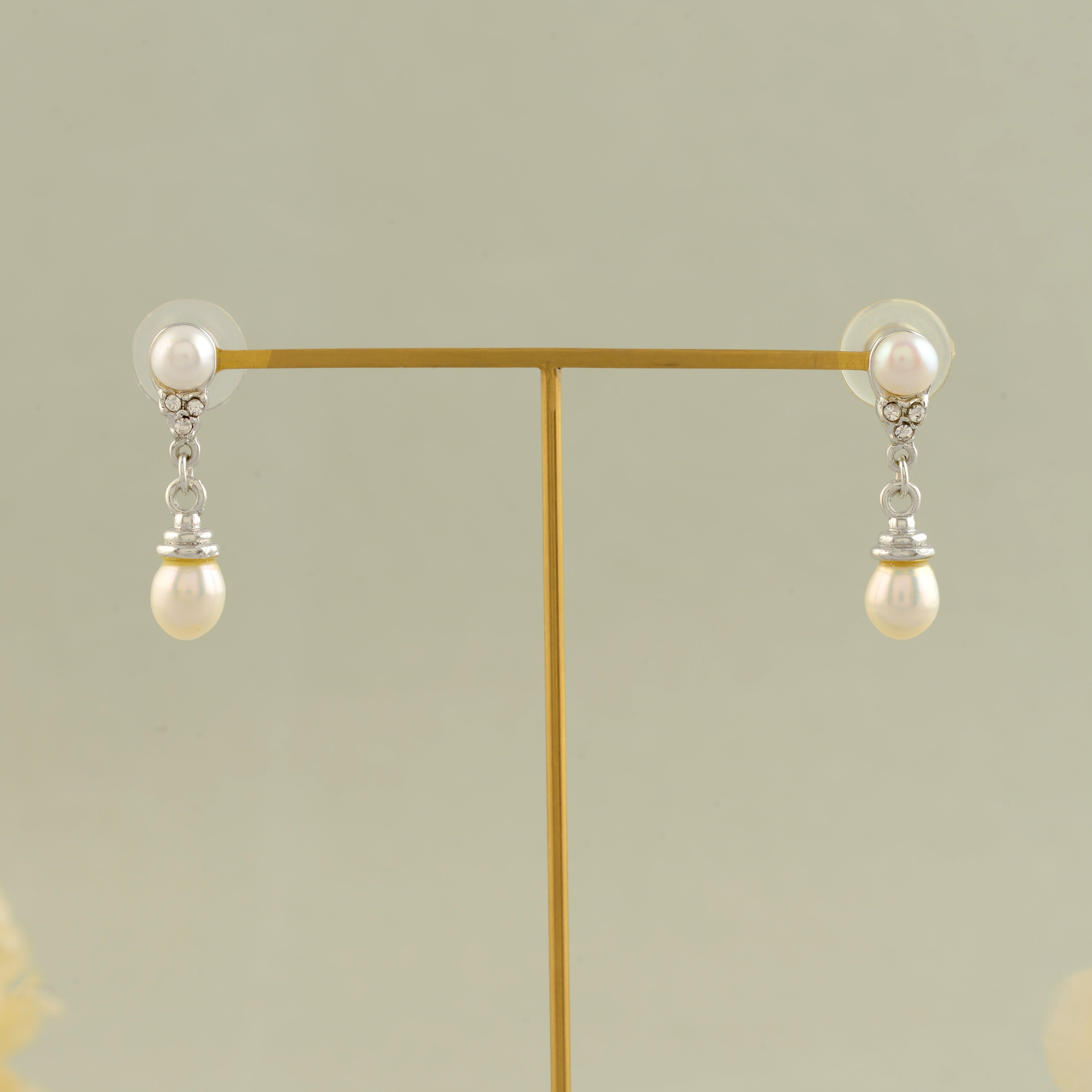 Freshwater Pearl Drop Earrings with Intricate Top