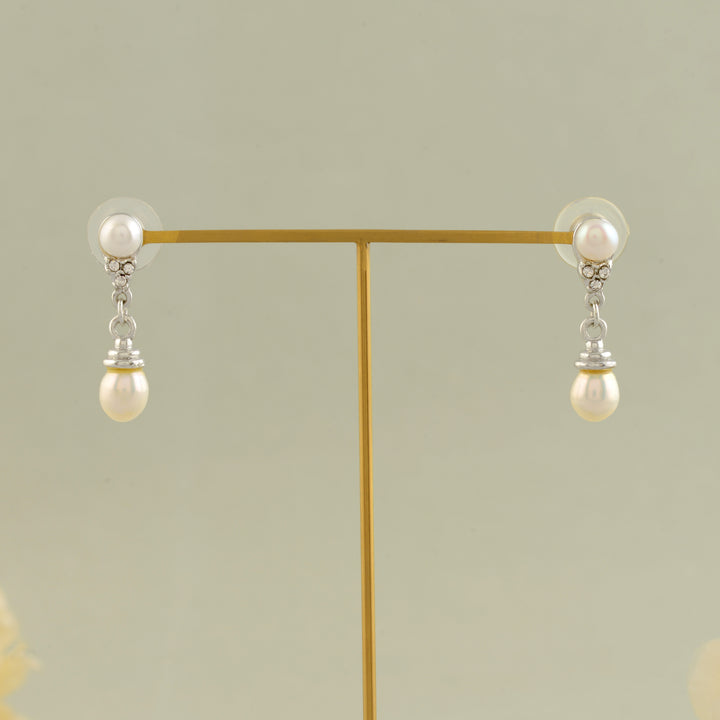 Freshwater Pearl Drop Earrings with Intricate Top
