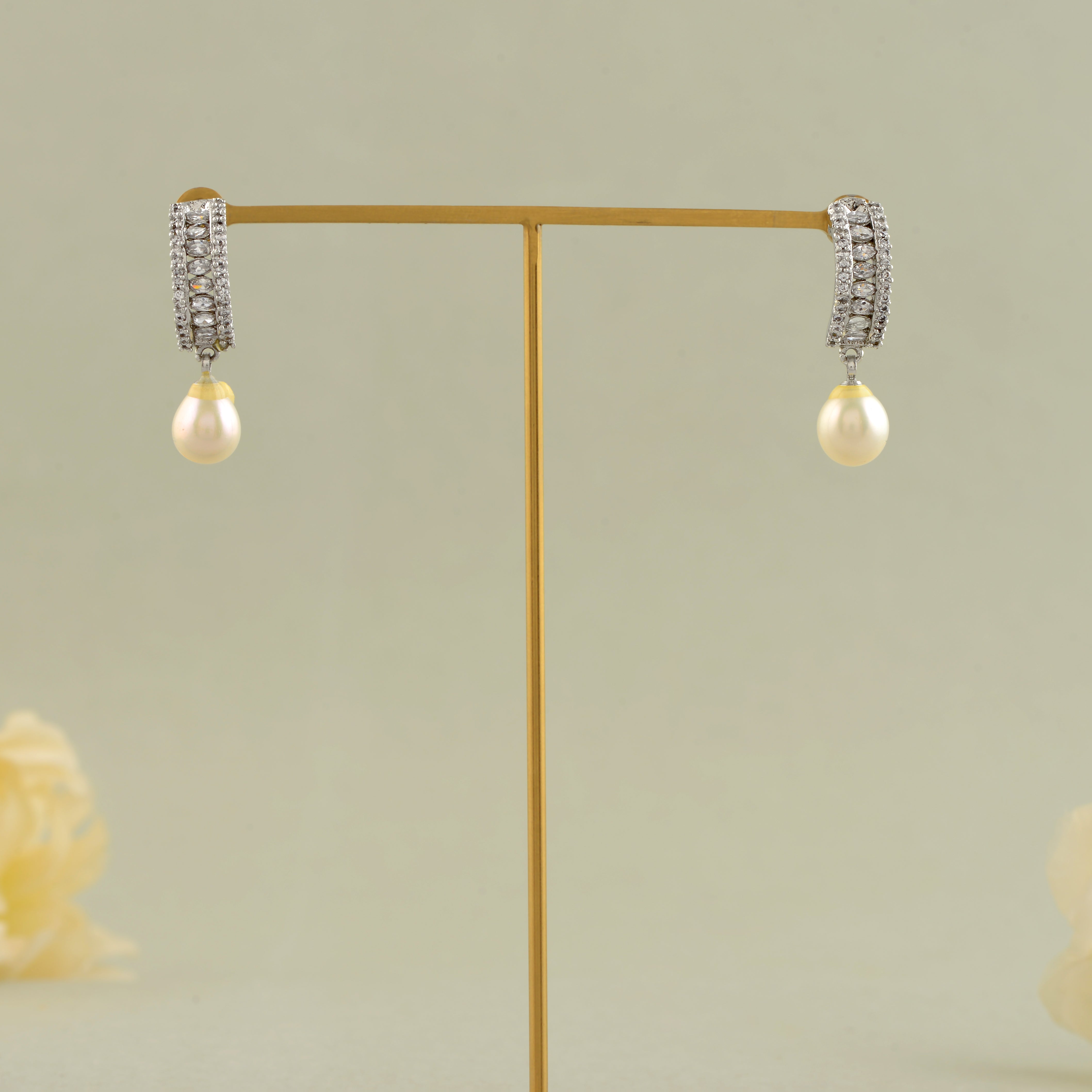 White Freshwater Pearl Earrings with CZ Stone Accents