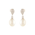 White Pearl Drop Earrings with Shiny Stones