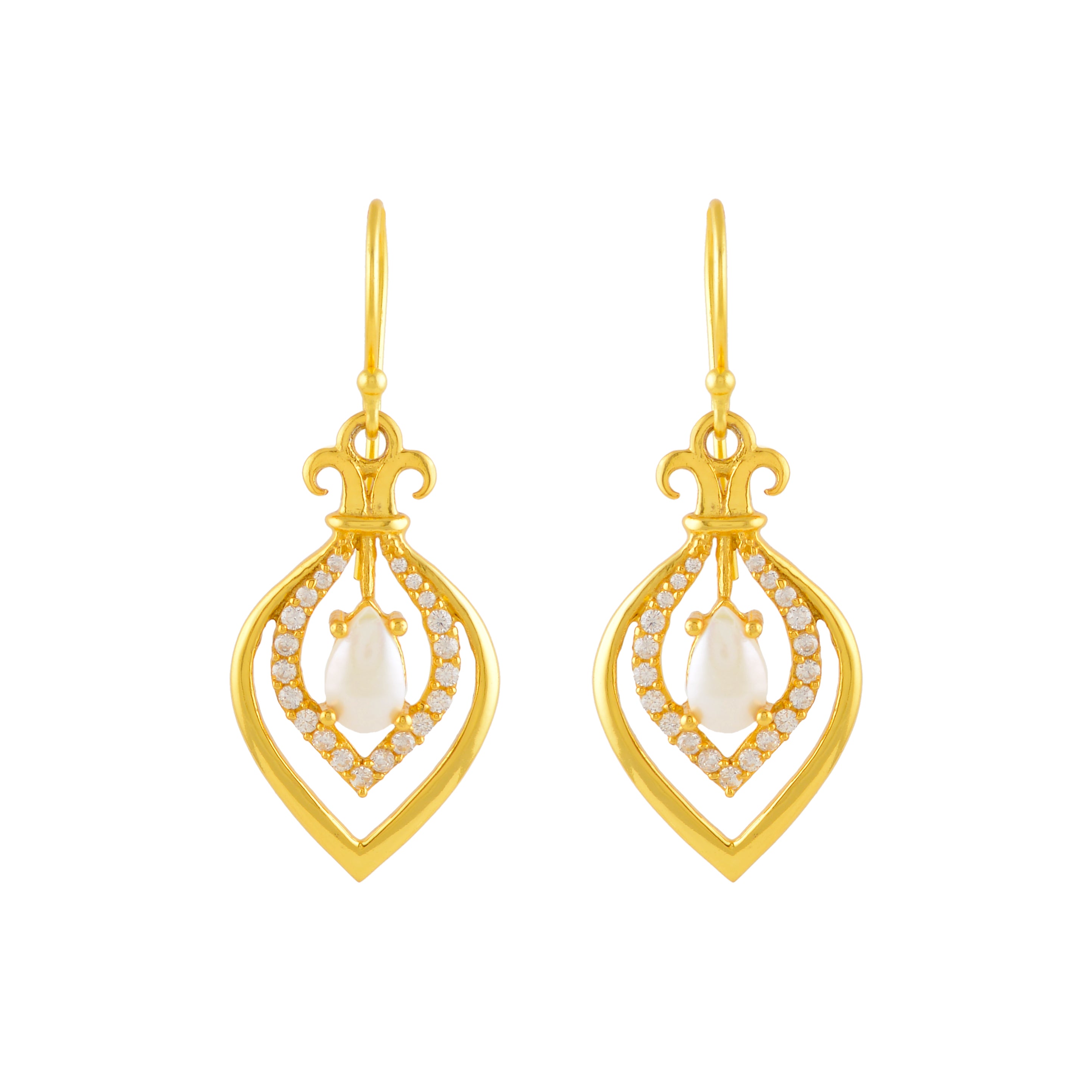 Classic Gold Polish Earrings Featuring Pearls and CZ Stones