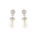 Real Freshwater Pearl & White Stone Drop Earrings