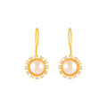 Gold Finish Round Drop Earrings with CZ Stones & Freshwater Pearls