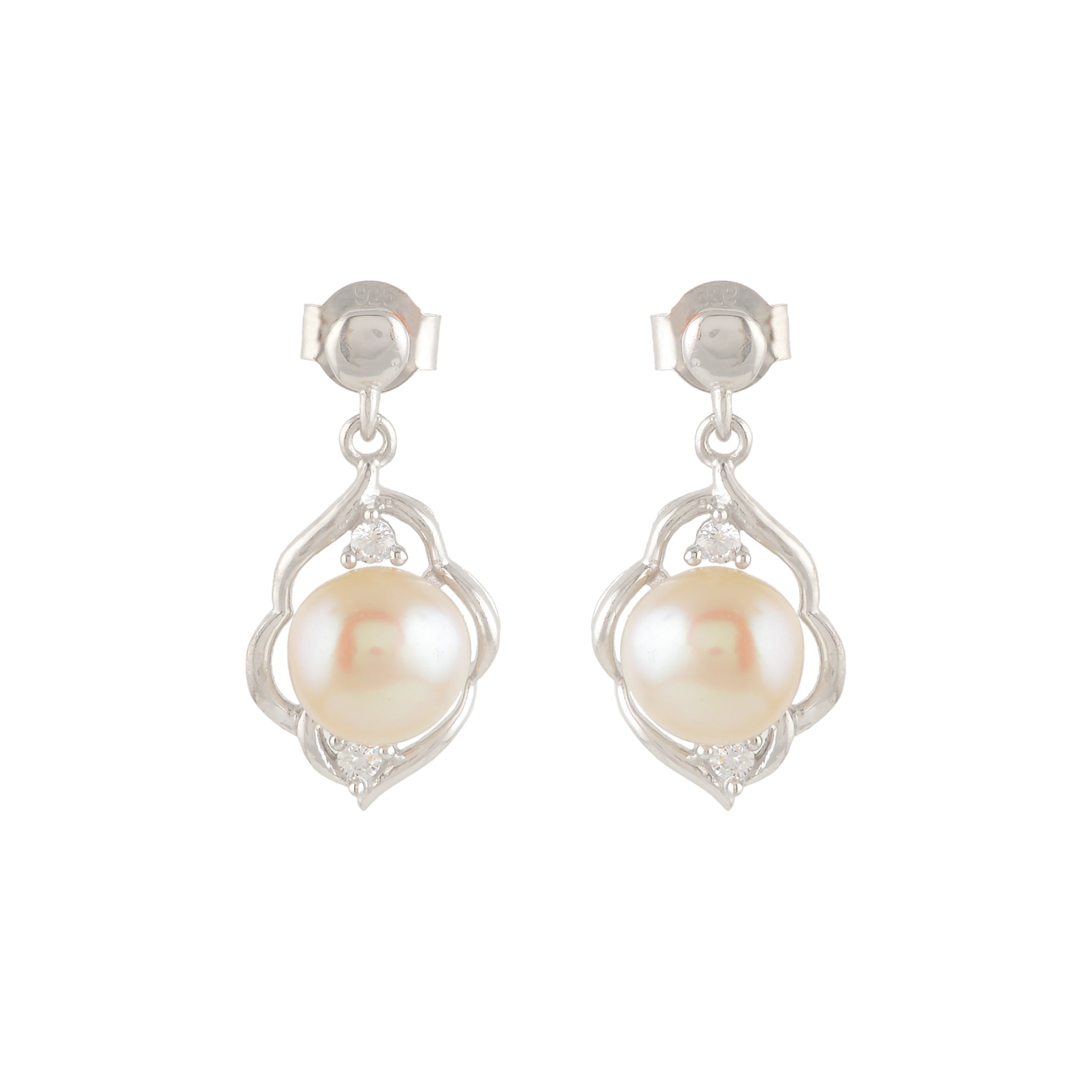 Genuine Freshwater Pearl & CZ Silver Drop Earrings