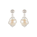 Genuine Freshwater Pearl & CZ Silver Drop Earrings