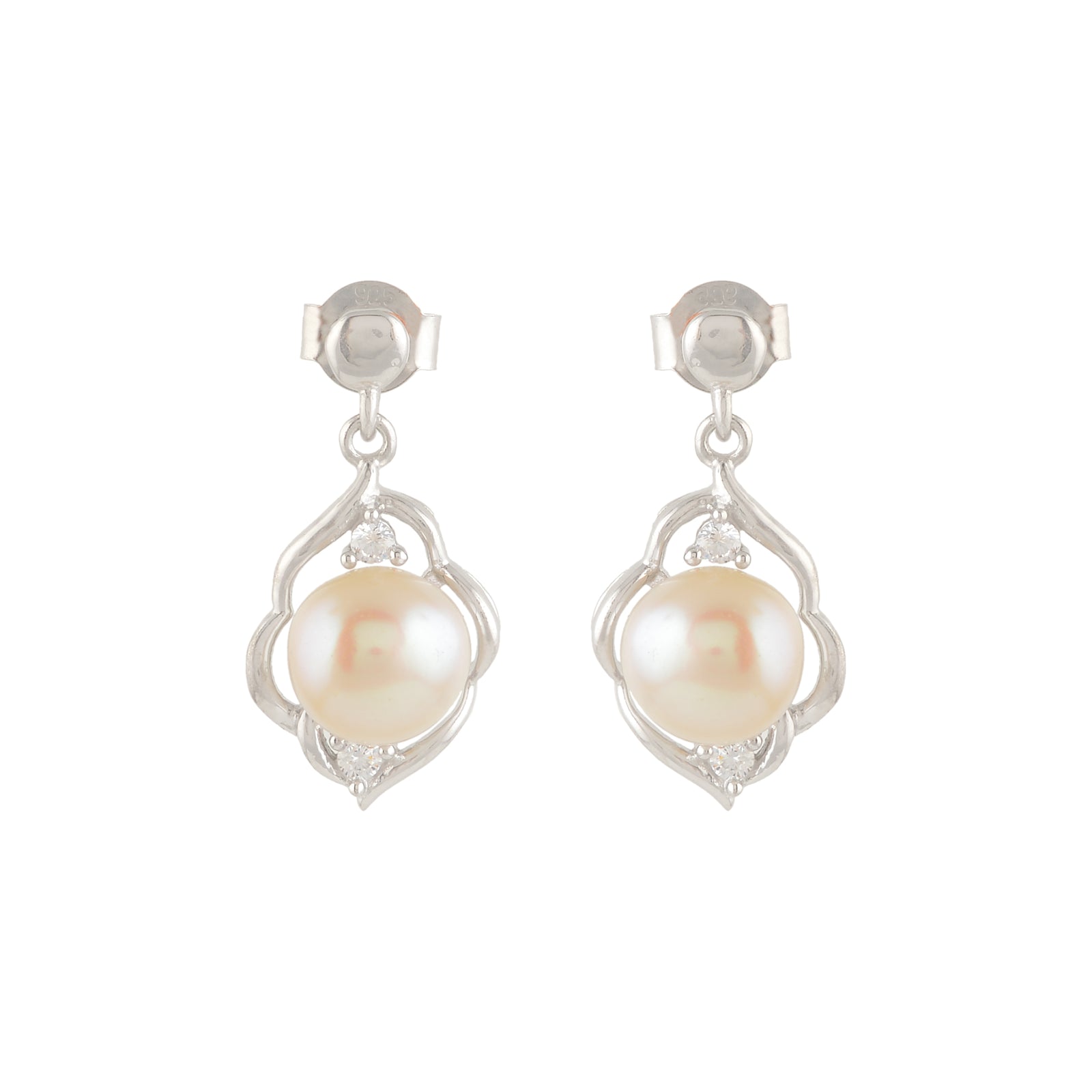 Genuine Freshwater Pearl & CZ Silver Drop Earrings