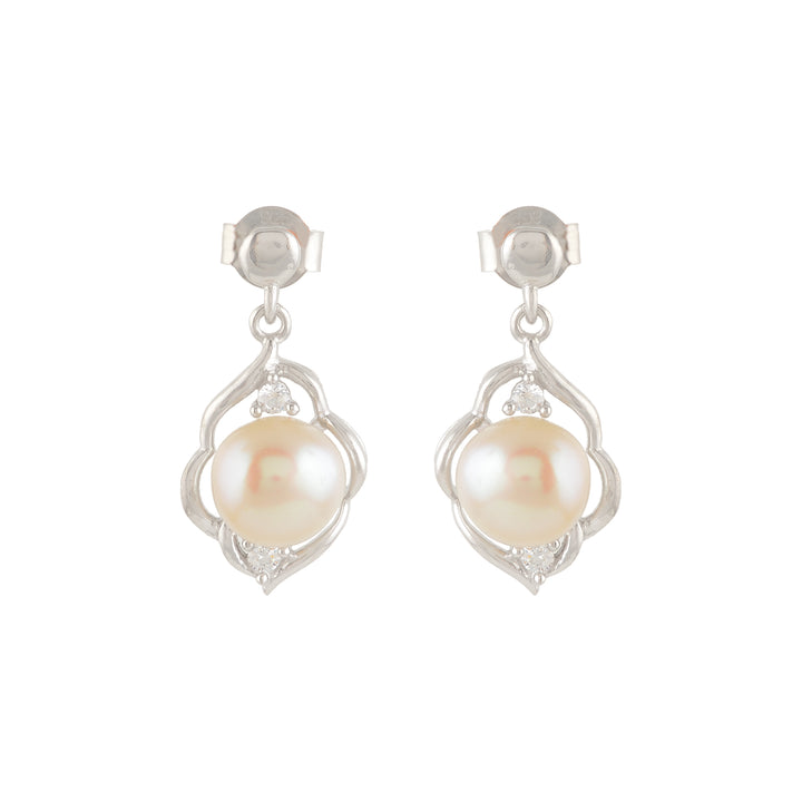 Genuine Freshwater Pearl & CZ Silver Drop Earrings