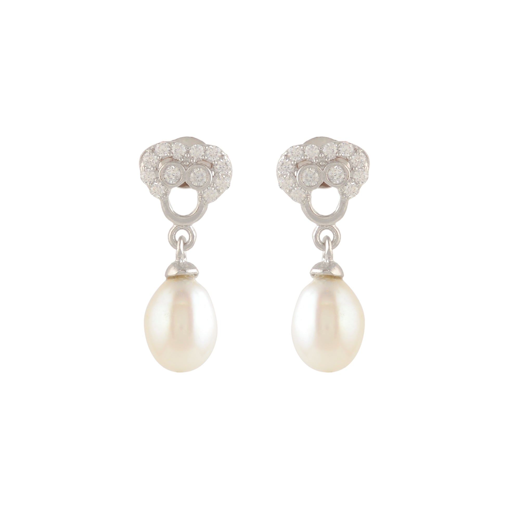 Silver Stud Earrings with White Freshwater Pearls