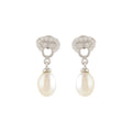 Silver Stud Earrings with White Freshwater Pearls