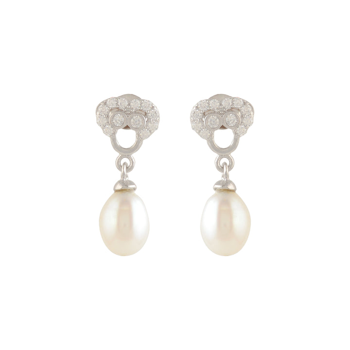 Silver Stud Earrings with White Freshwater Pearls