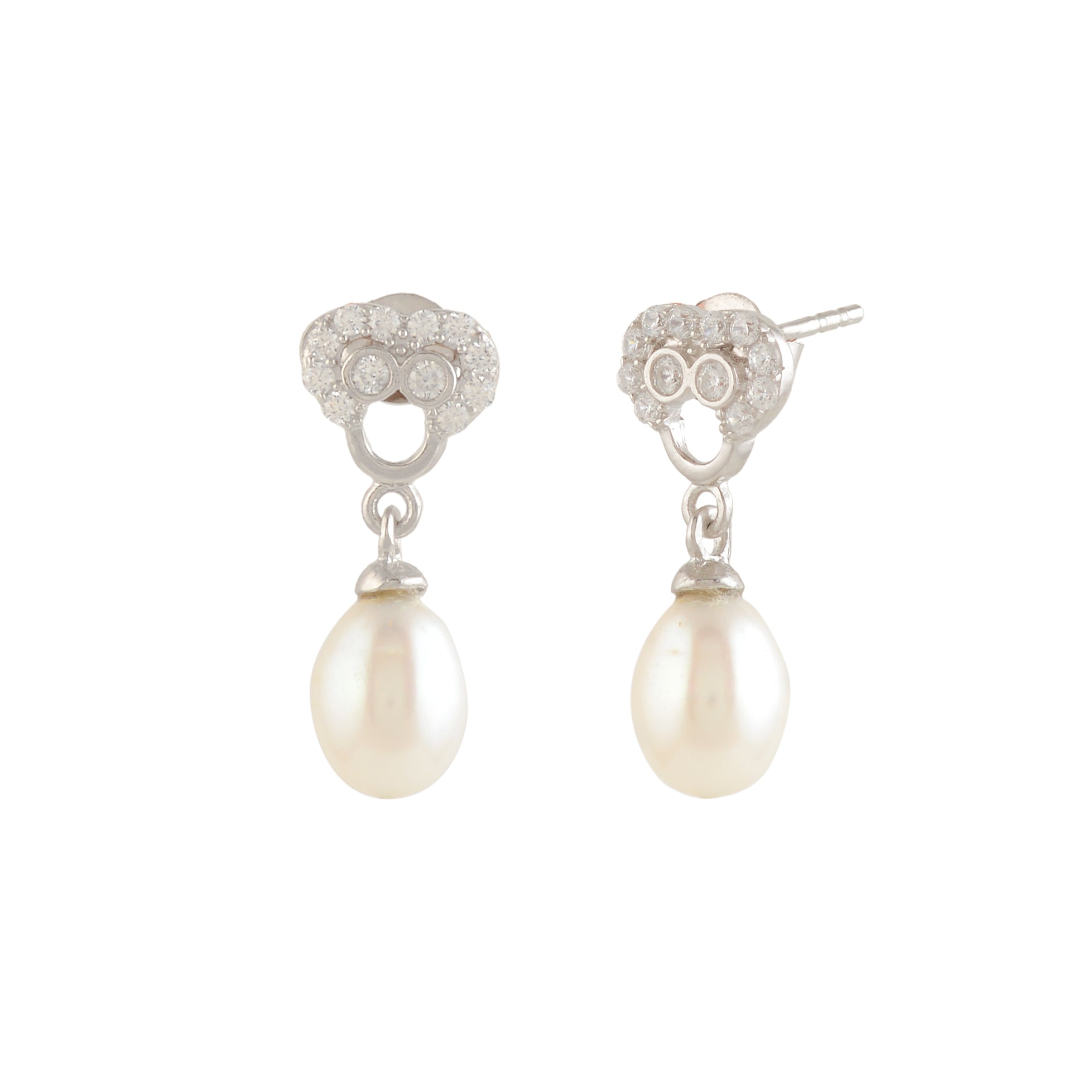 Silver Stud Earrings with White Freshwater Pearls
