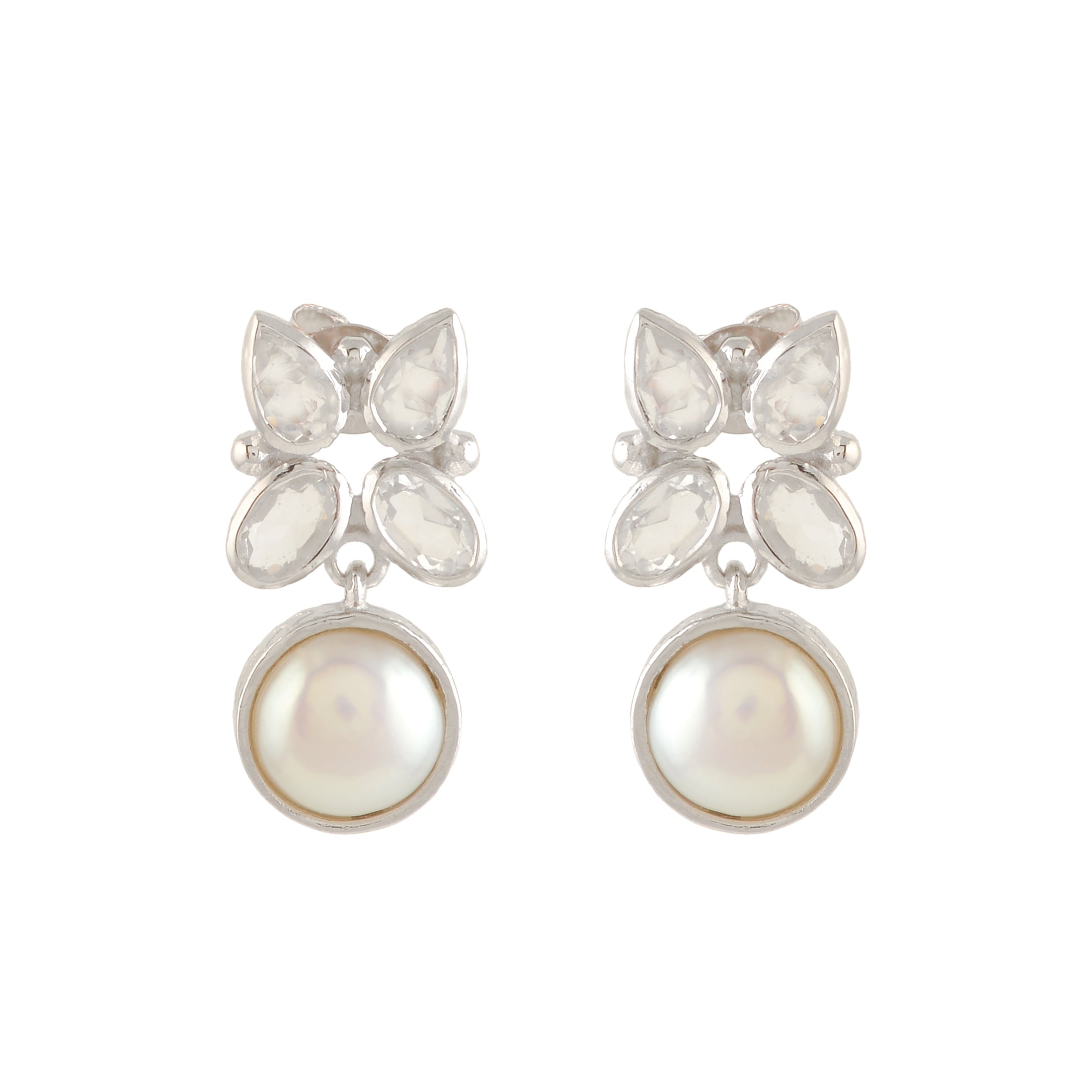 Silver Butterfly & Freshwater Pearl Drop Earrings – Perfect for Office Wear