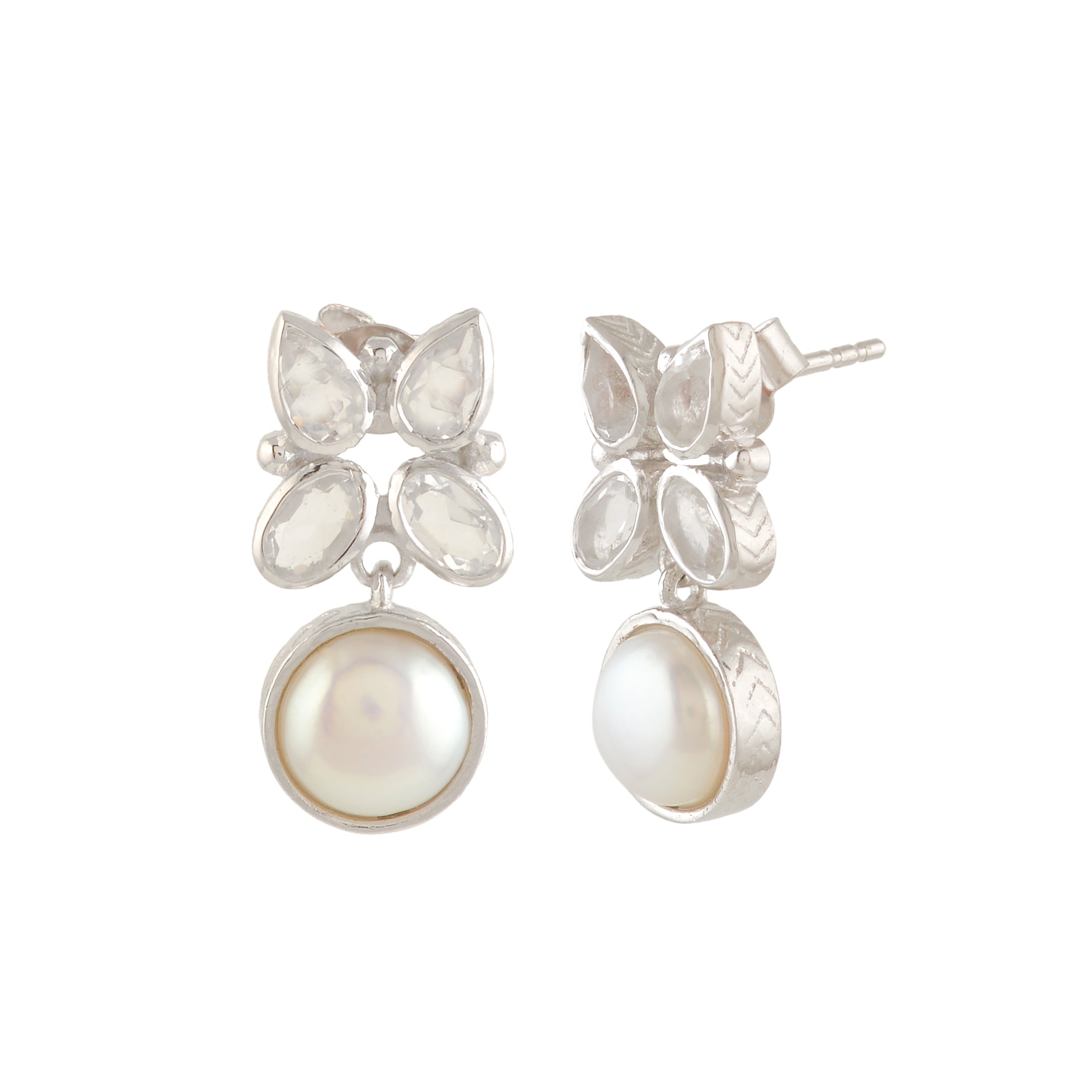 Silver Butterfly & Freshwater Pearl Drop Earrings – Perfect for Office Wear