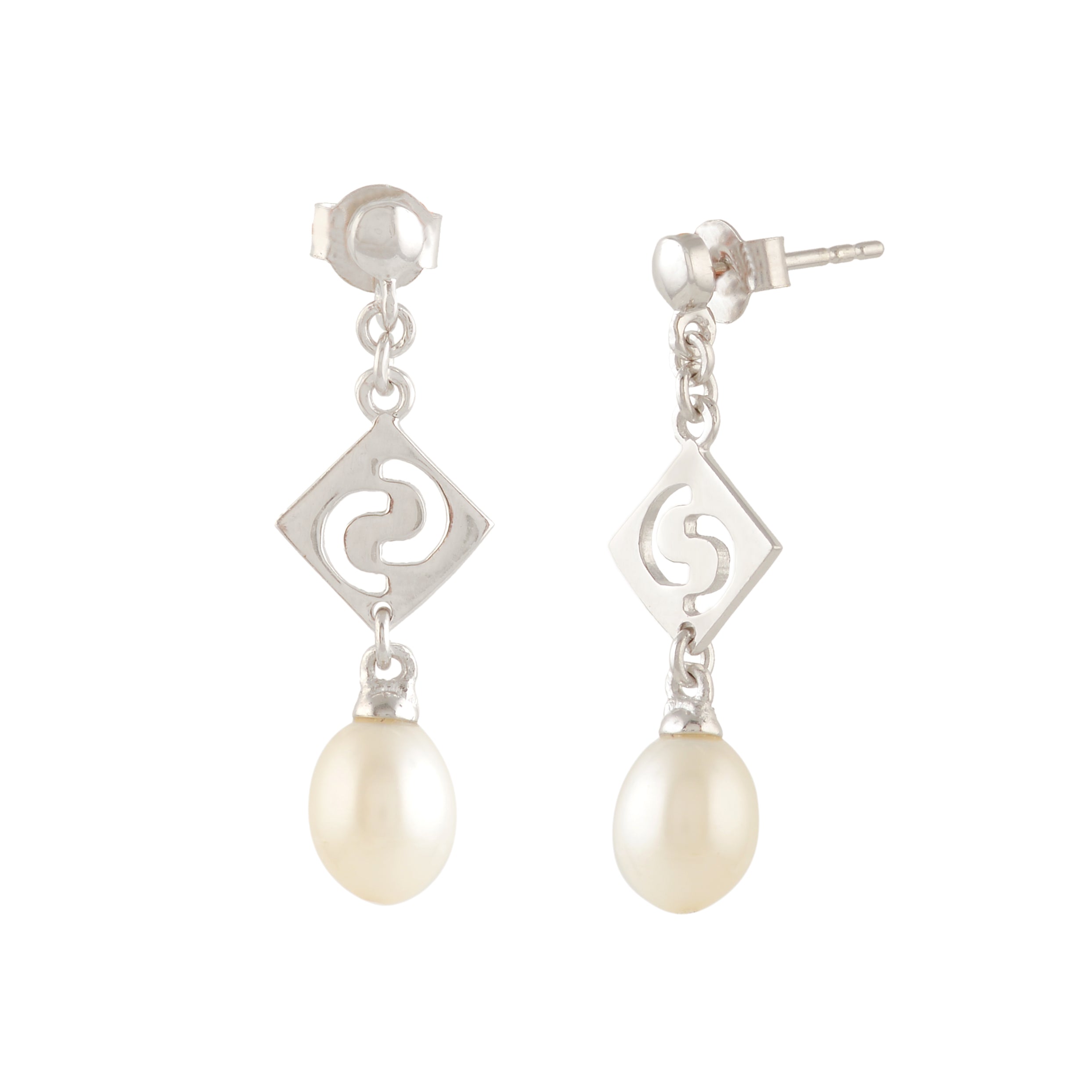 Real Freshwater Pearl & Silver Long Drop Earrings – Professional Wear