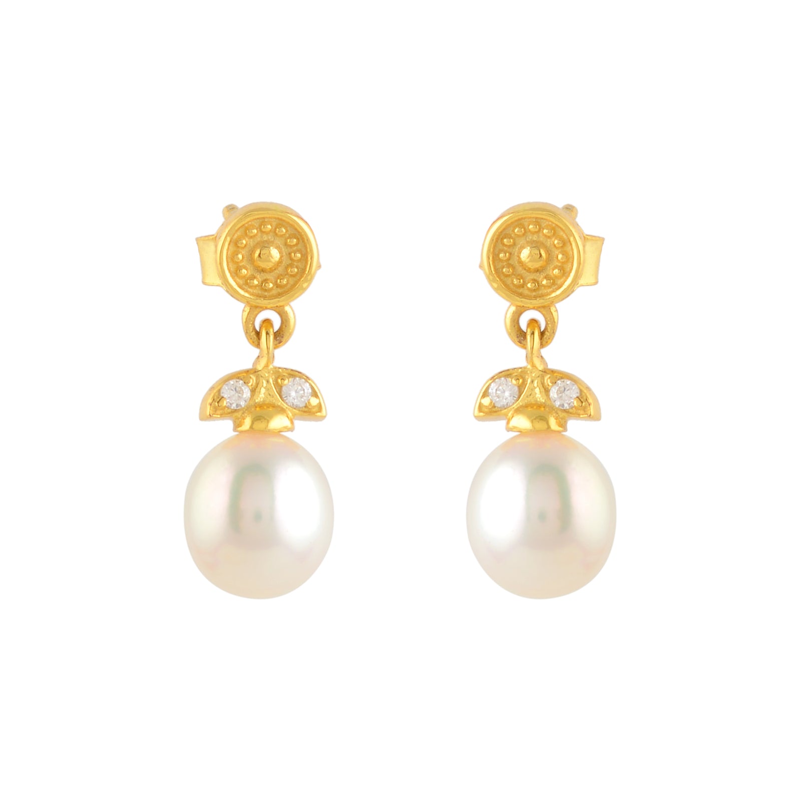 Elegant Gold-Toned Earrings with Pearls & CZ Stones for Everyday Use