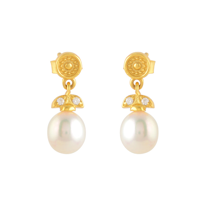Elegant Gold-Toned Earrings with Pearls & CZ Stones for Everyday Use