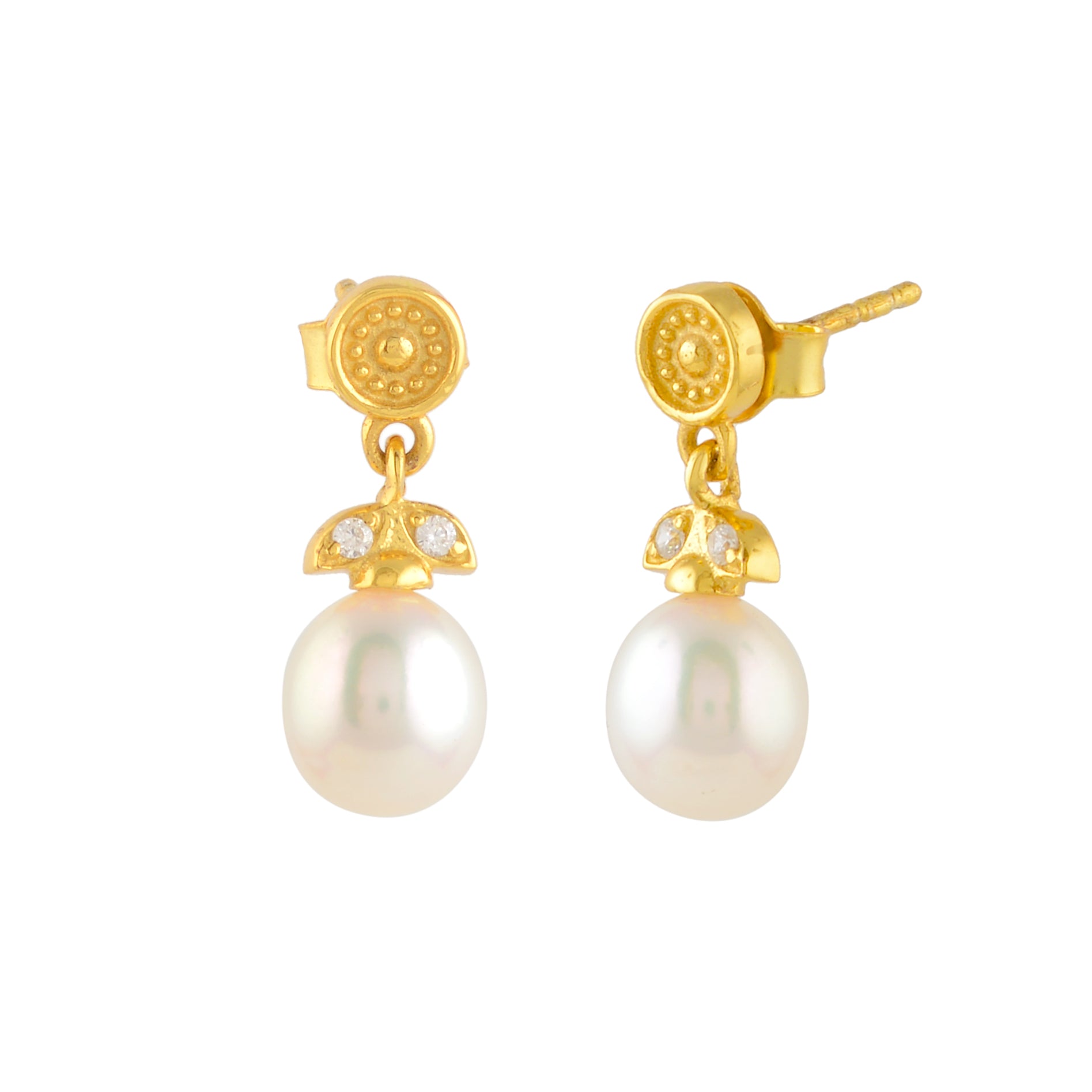 Elegant Gold-Toned Earrings with Pearls & CZ Stones for Everyday Use