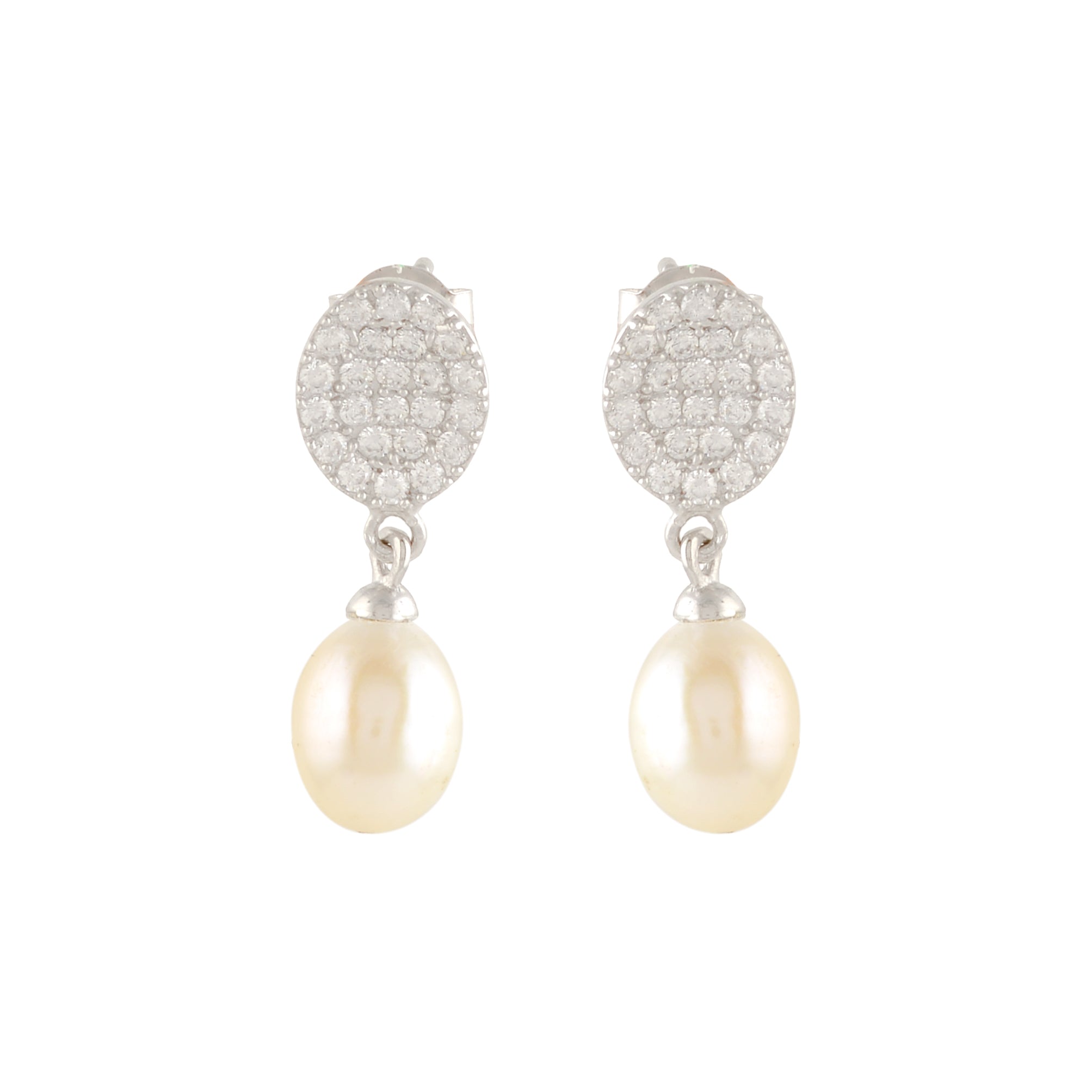 Elegant White Freshwater Pearl & Silver Shini Earrings