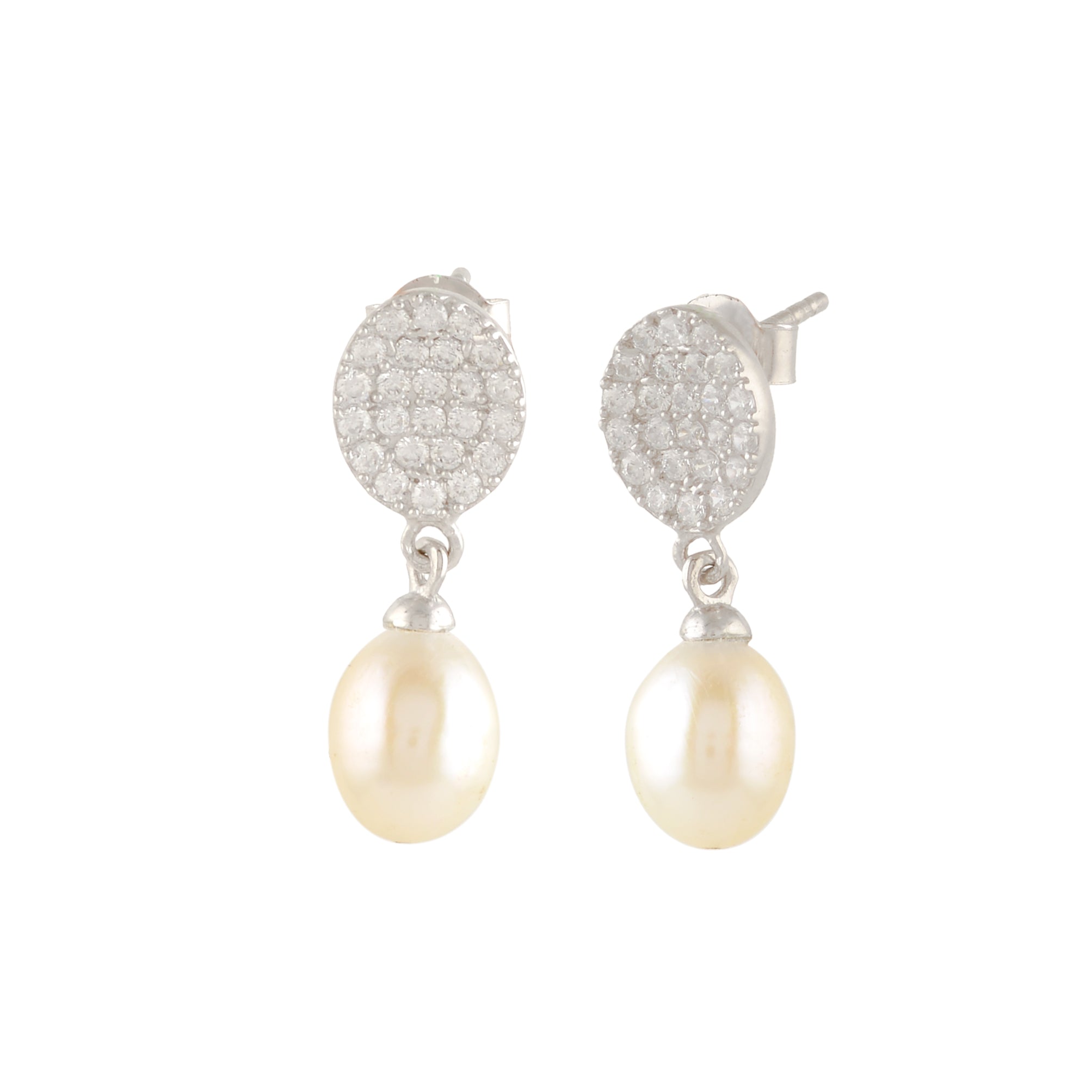 Elegant White Freshwater Pearl & Silver Shini Earrings