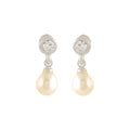 Shini Pearl Drop Danglers (Freshwater Pearl & Stone Drop Earrings in Silver)