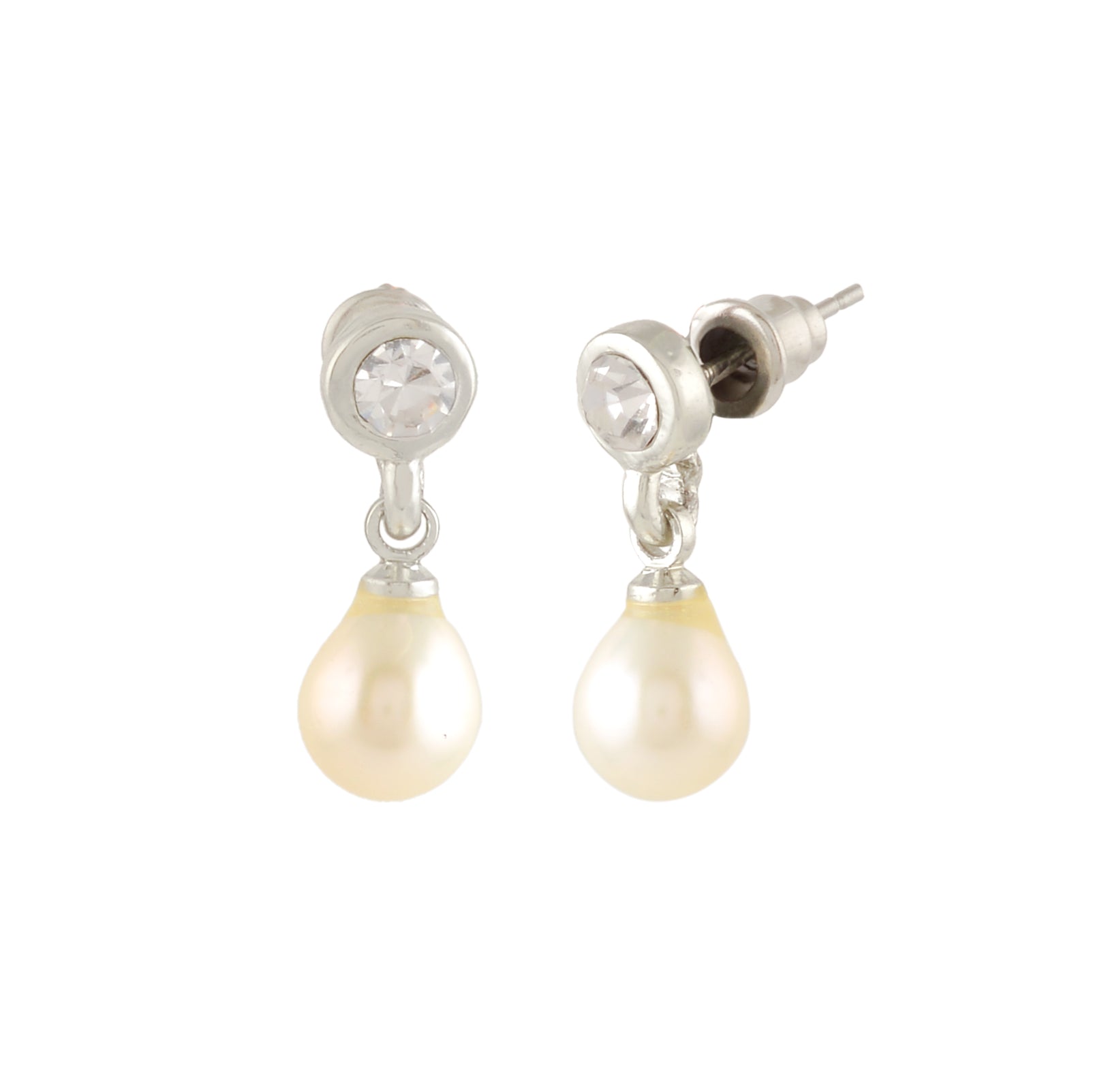 Sparkling Shini Pearl & Stone Silver Danglers