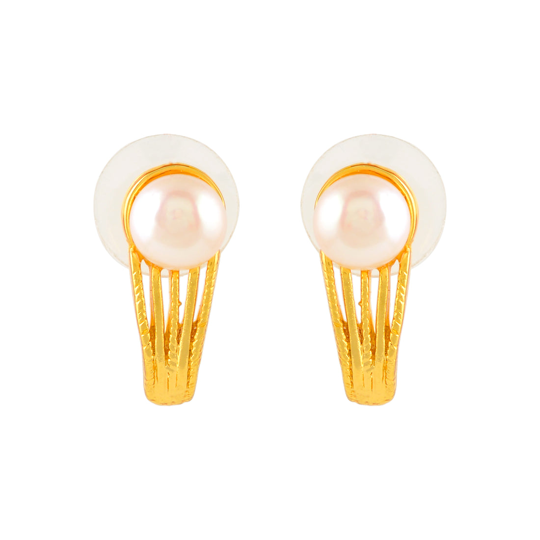 Gold Polish Half-Hoop Earrings with White Freshwater Pearls
