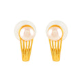 Gold Polish Half-Hoop Earrings with White Freshwater Pearls