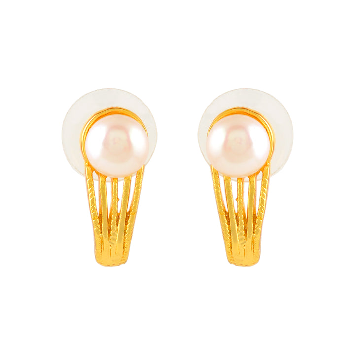 Gold Polish Half-Hoop Earrings with White Freshwater Pearls