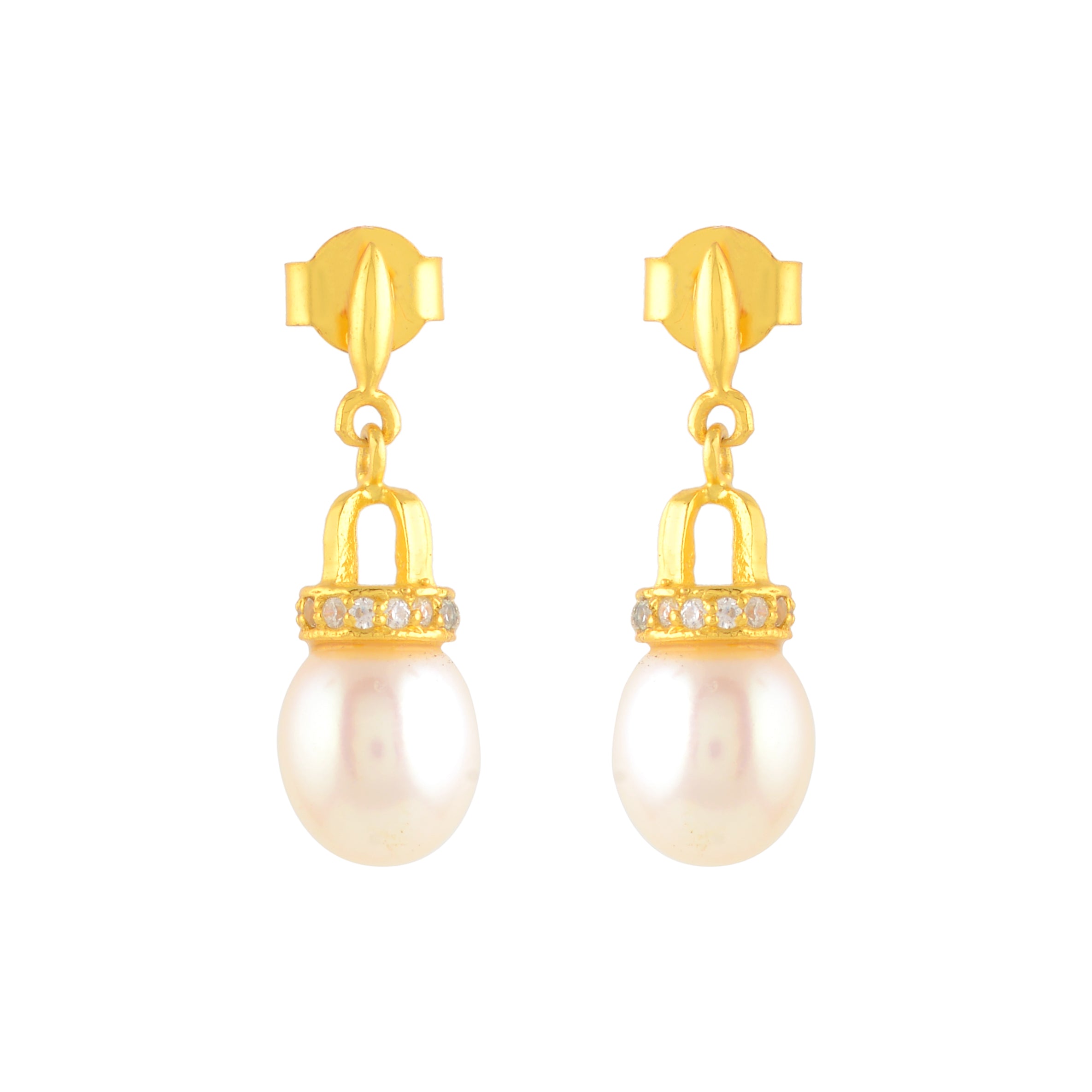 White Freshwater Pearl & Stone Drop Earrings