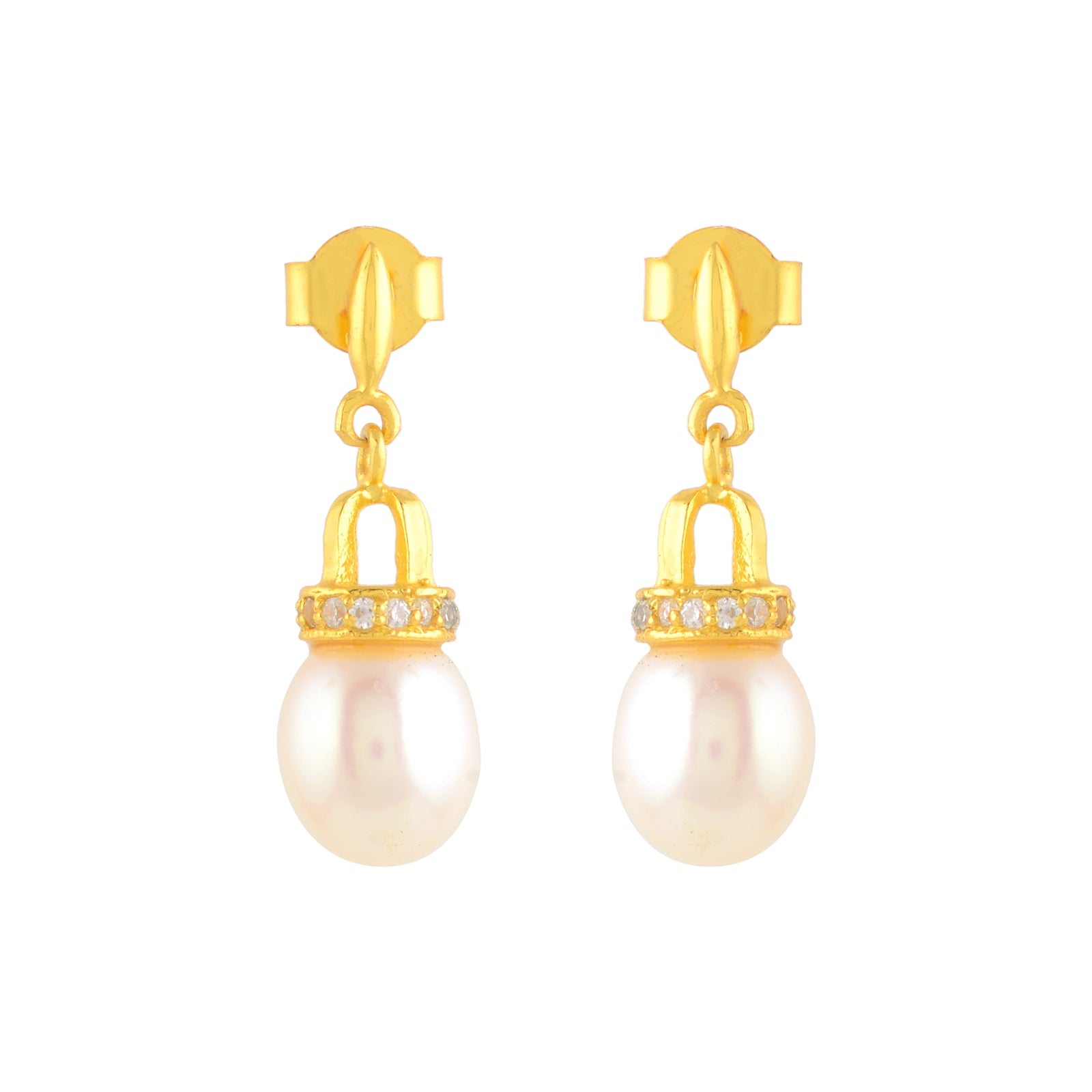 White Freshwater Pearl & Stone Drop Earrings