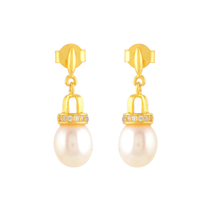 White Freshwater Pearl & Stone Drop Earrings
