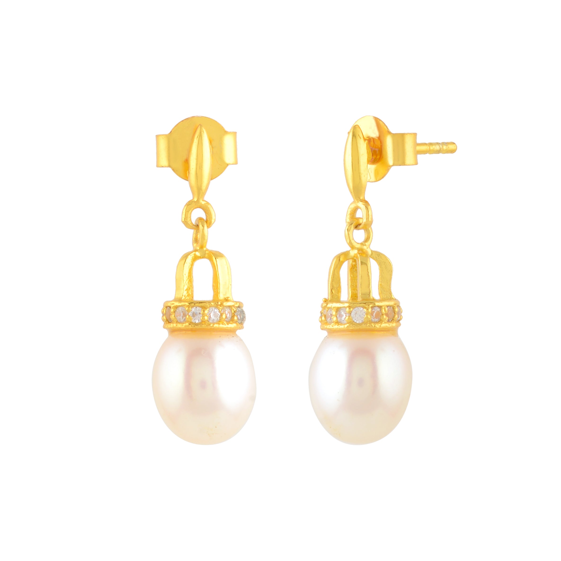 White Freshwater Pearl & Stone Drop Earrings