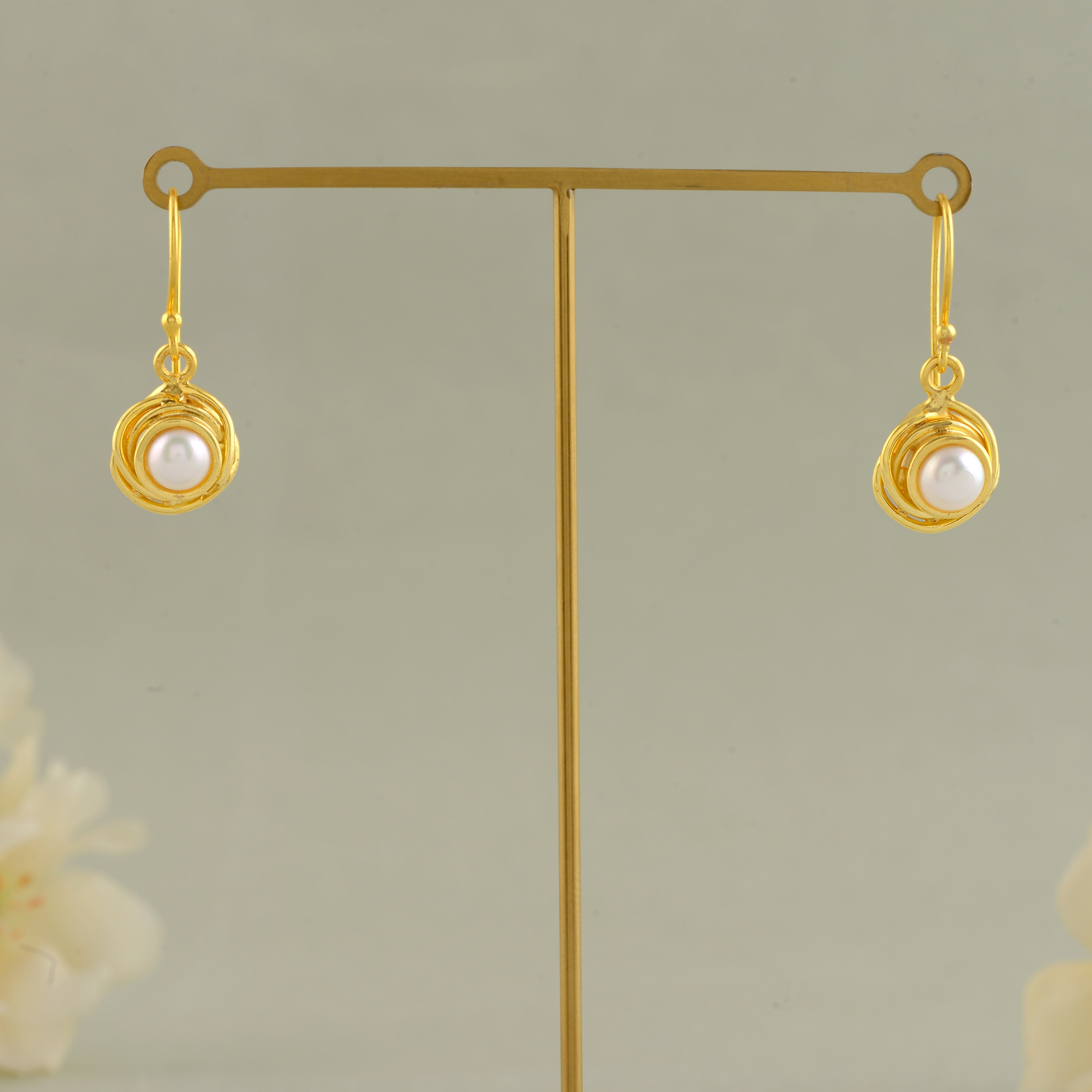White Pearl Gold Polish Drop Earrings