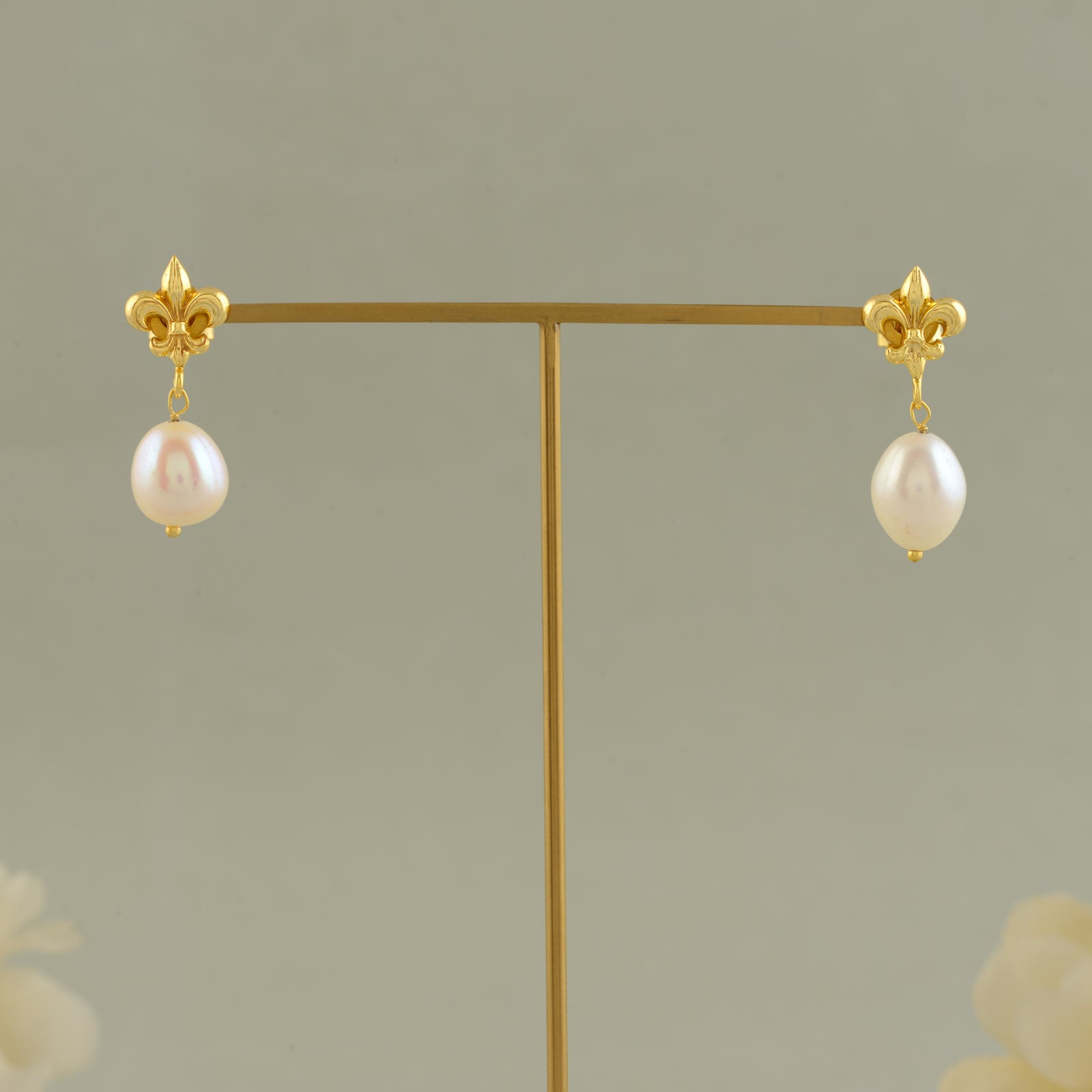 Elara Pearl Drop Earrings (Freshwater Pearl Earrings with Gold Finish)