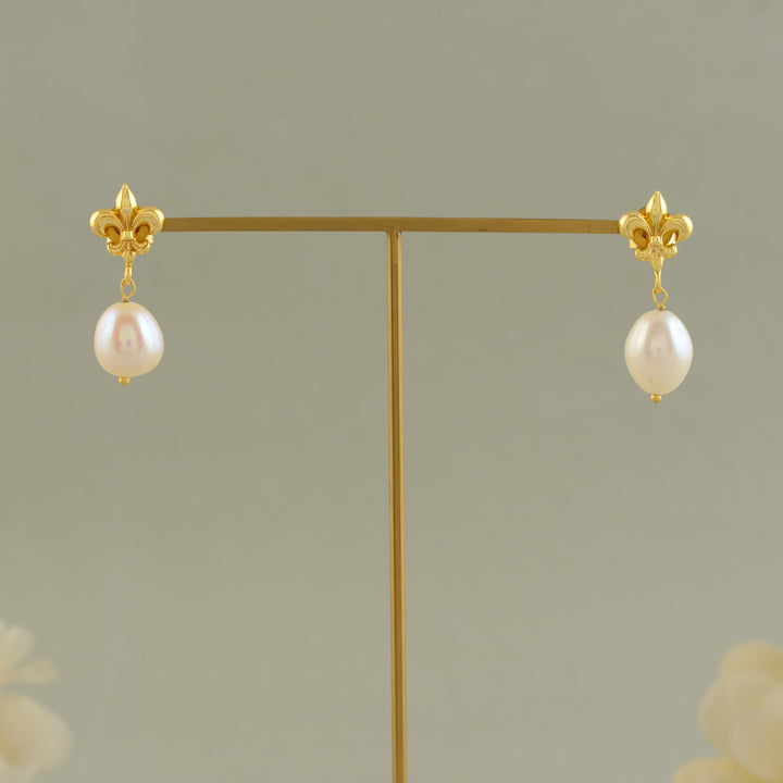 Elara Pearl Drop Earrings (Freshwater Pearl Earrings with Gold Finish)