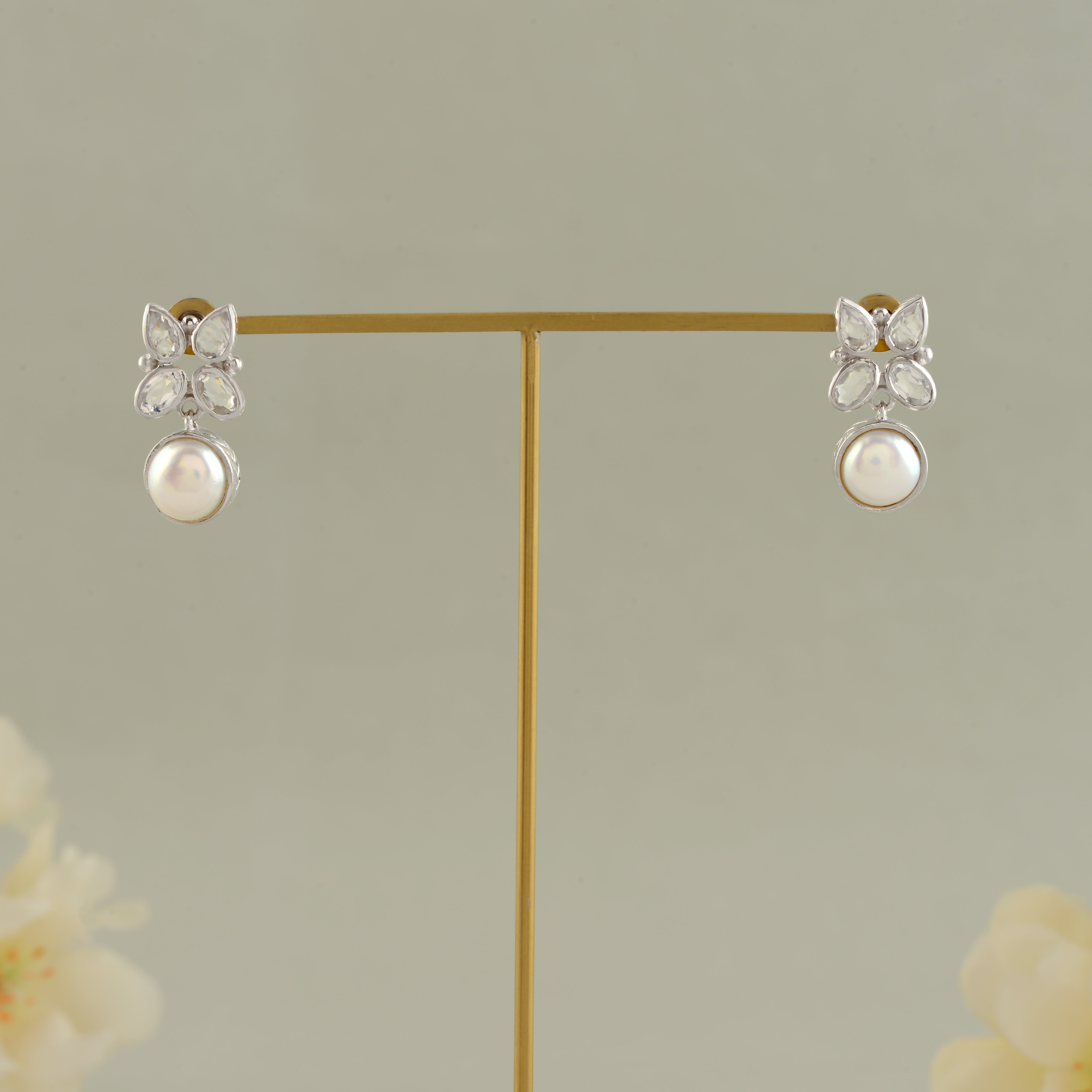 Silver Butterfly & Freshwater Pearl Drop Earrings – Perfect for Office Wear