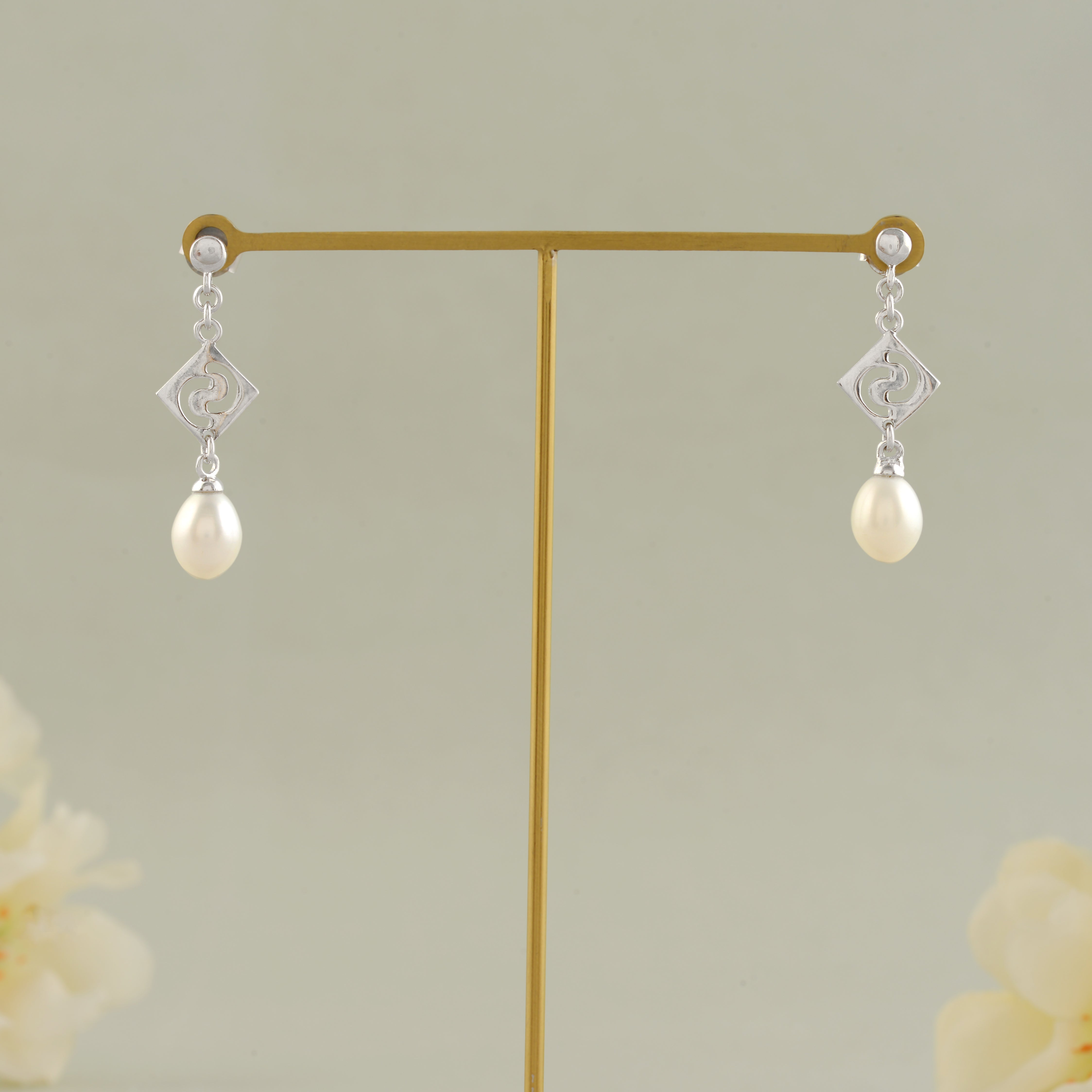 Real Freshwater Pearl & Silver Long Drop Earrings – Professional Wear
