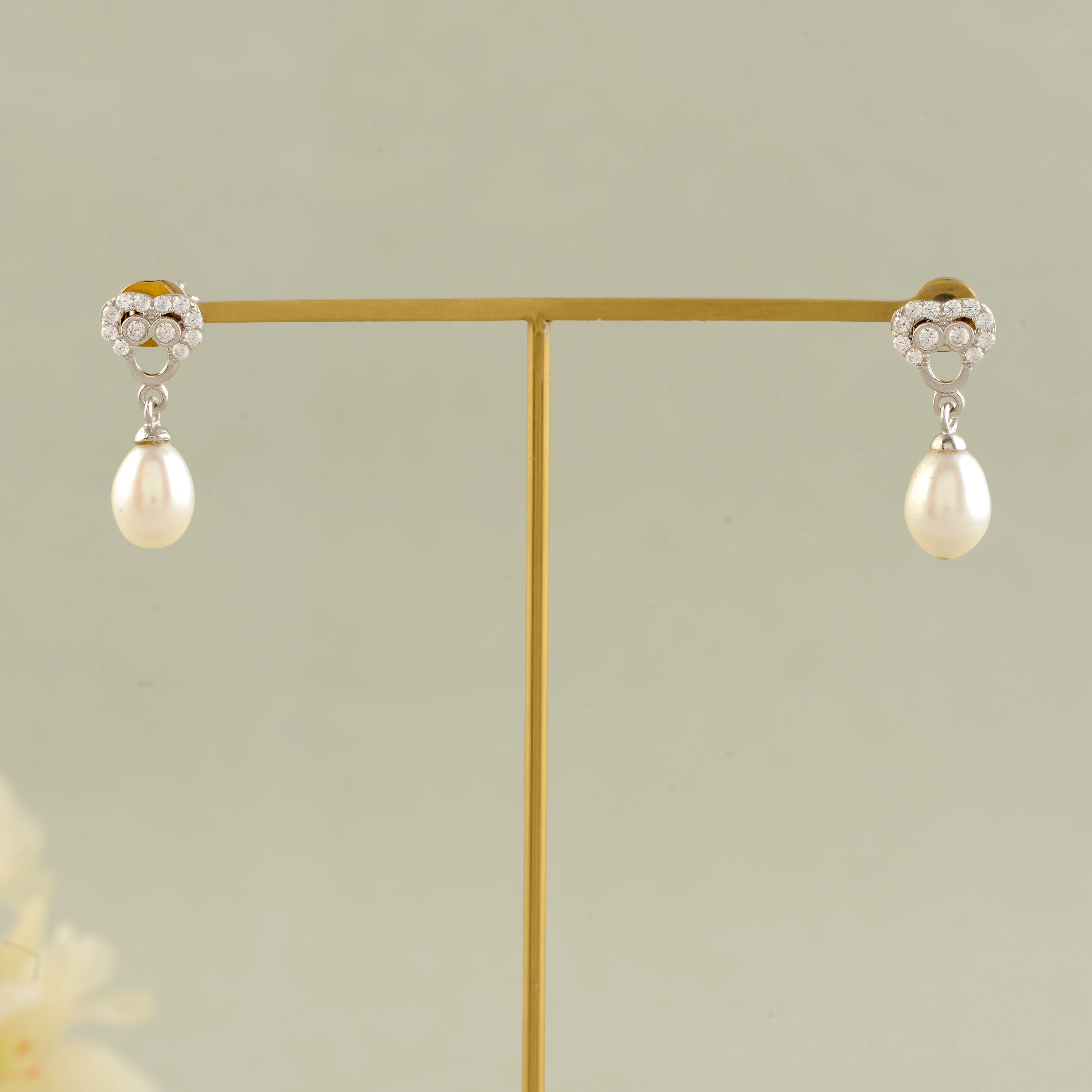 Silver Stud Earrings with White Freshwater Pearls