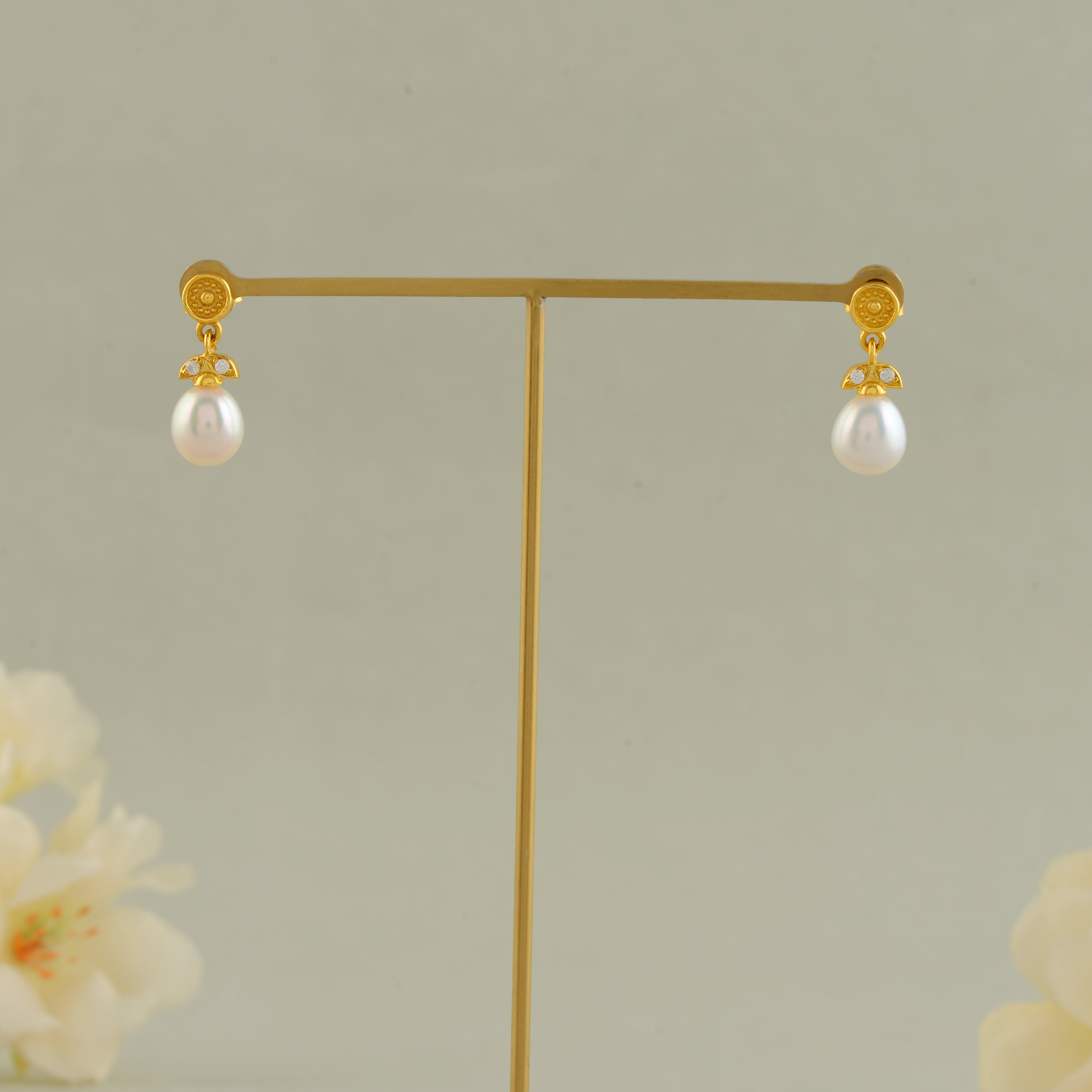 Elegant Gold-Toned Earrings with Pearls & CZ Stones for Everyday Use