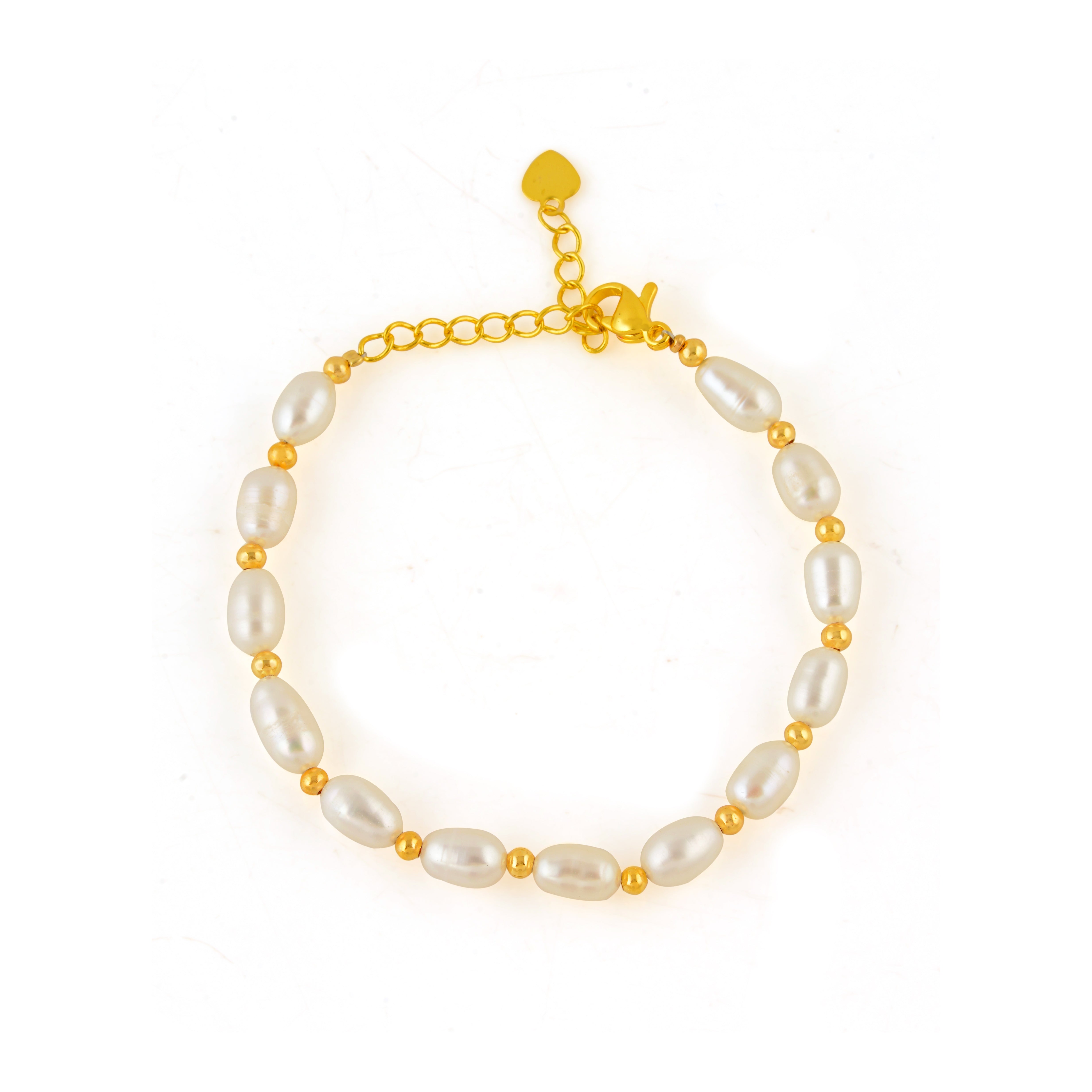 Elegant Gold Polish Real Freshwater Pearl Bracelet - Perfect for Office Wear